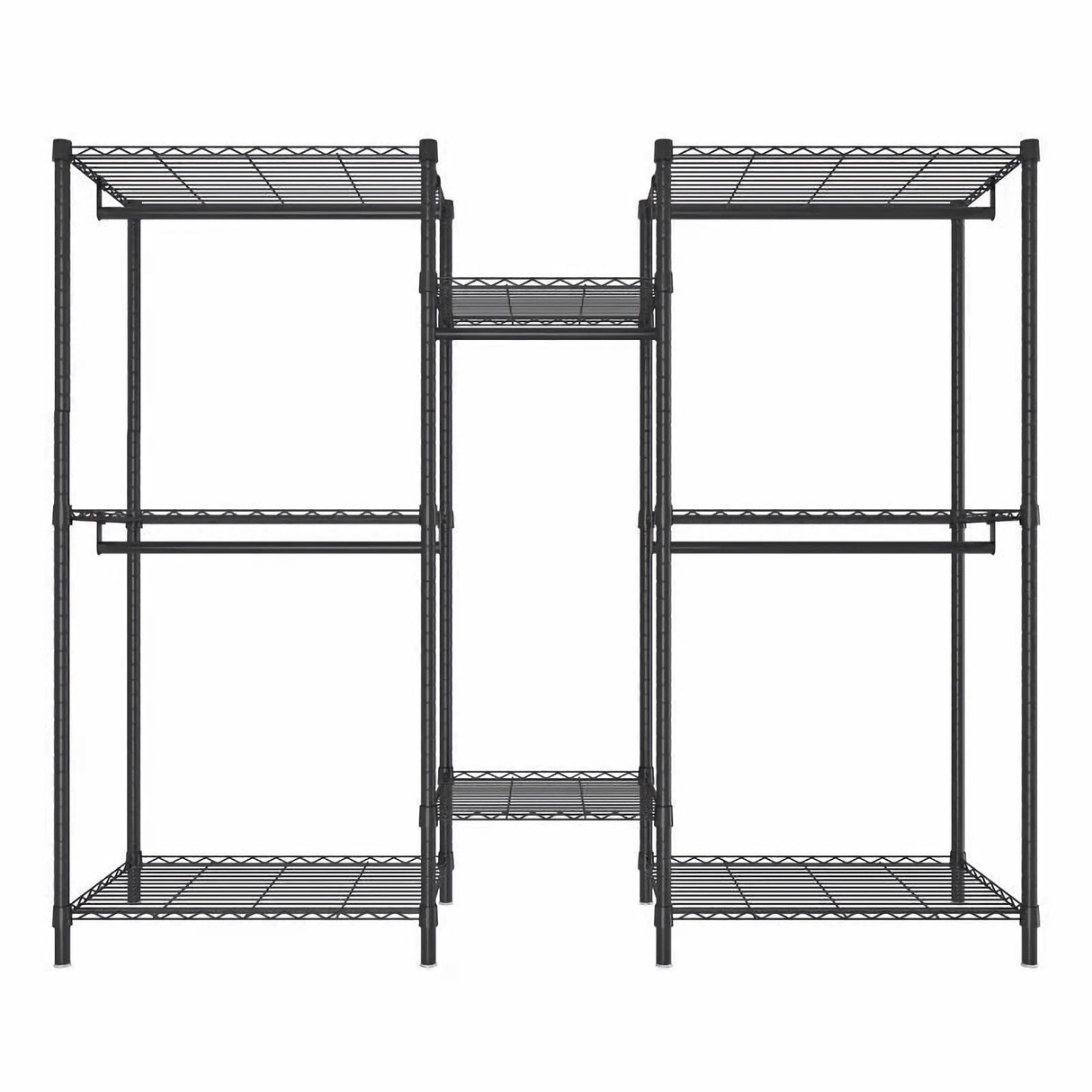 Heavy Duty Garment Rack With 8 Adjustable Wire Shelves And 5 Clothes Rails, Freestanding Closet Organizer Metal - Black