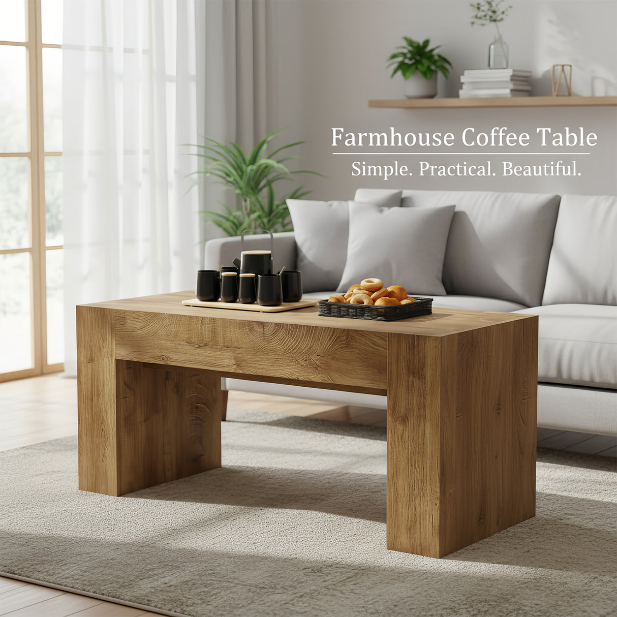 48" Farmhouse Coffee Table with Hidden Storage Drawer