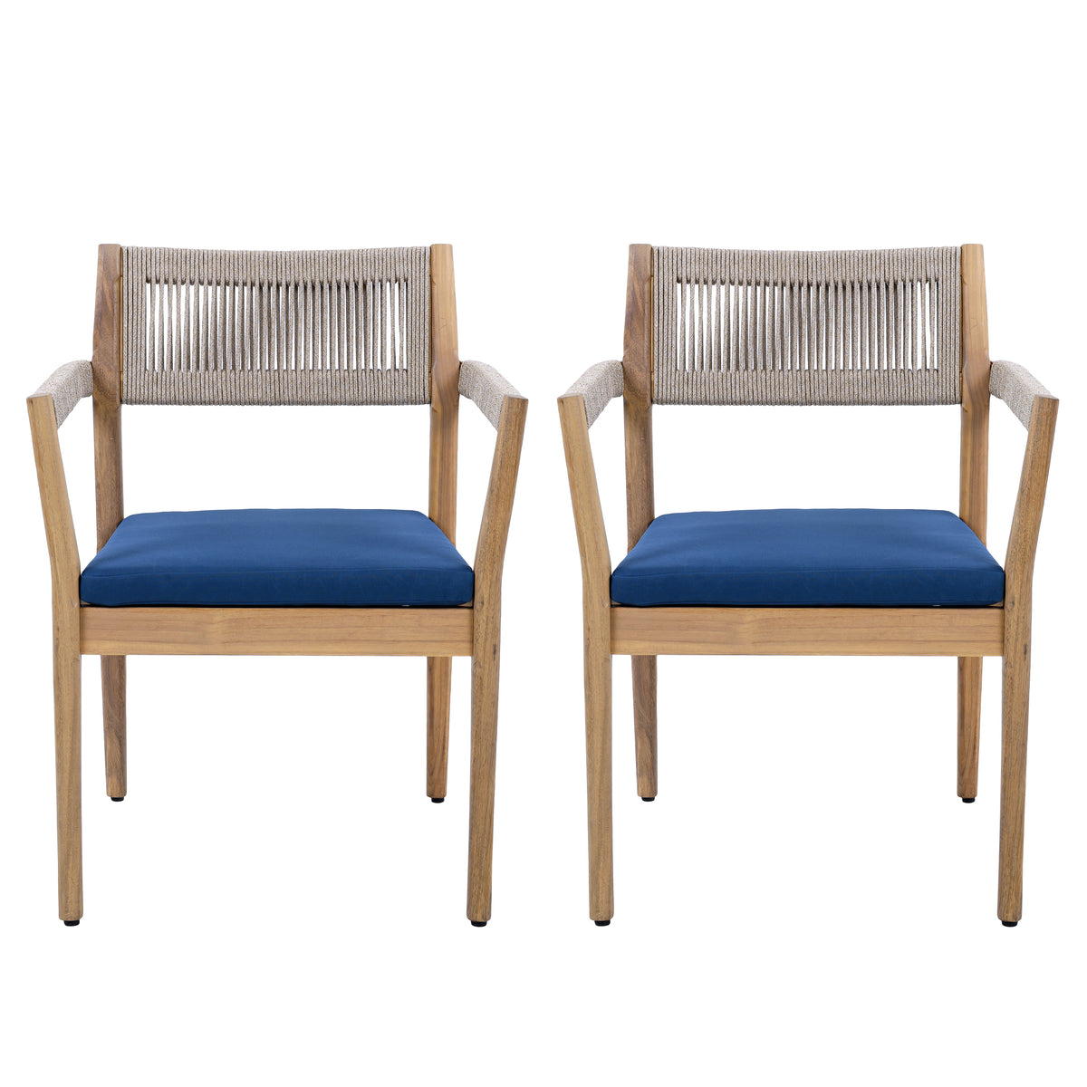 Braided Acacia Wood Outdoor Dining Chairs Set of 4