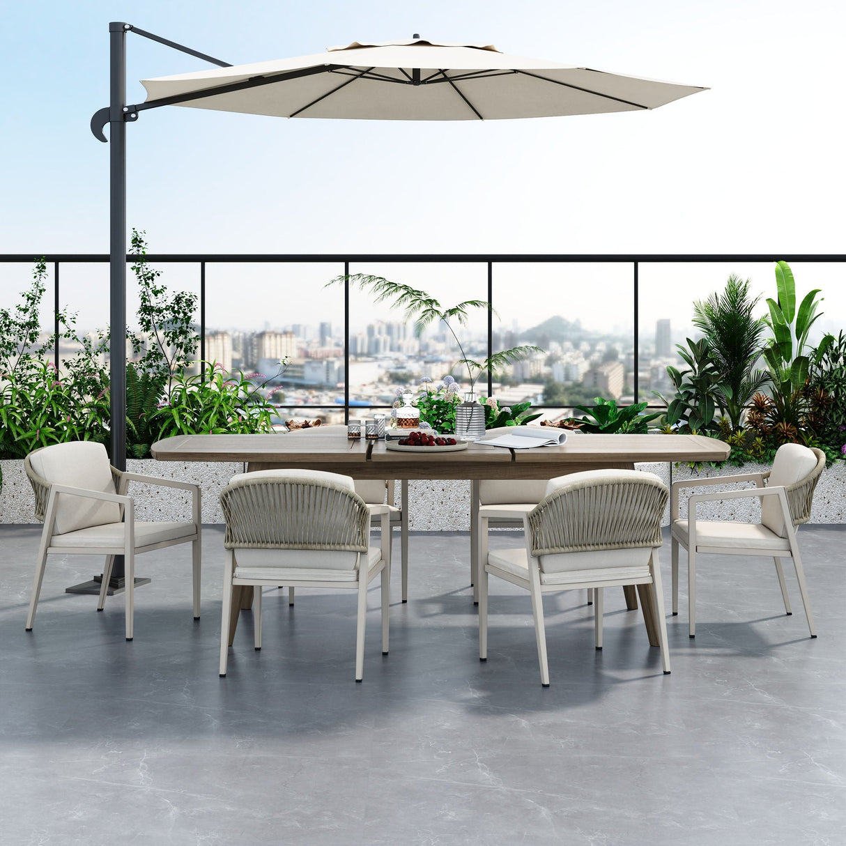 Modern Outdoor Dining Set With Expandable Acacia Wood Table - Best Buy Furniture