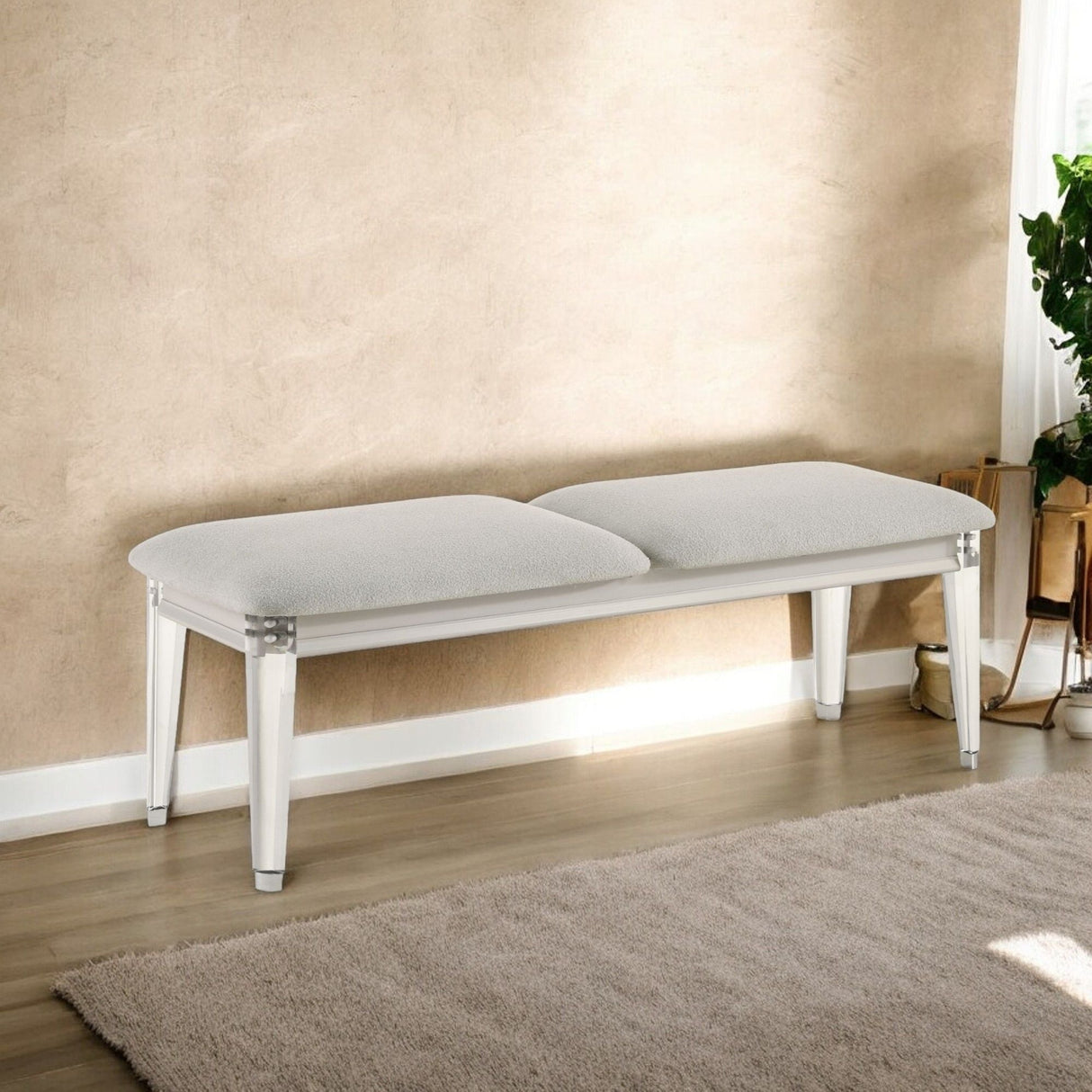 Laveda - Boucle Bench - Light Gray / White - Best Buy Furniture