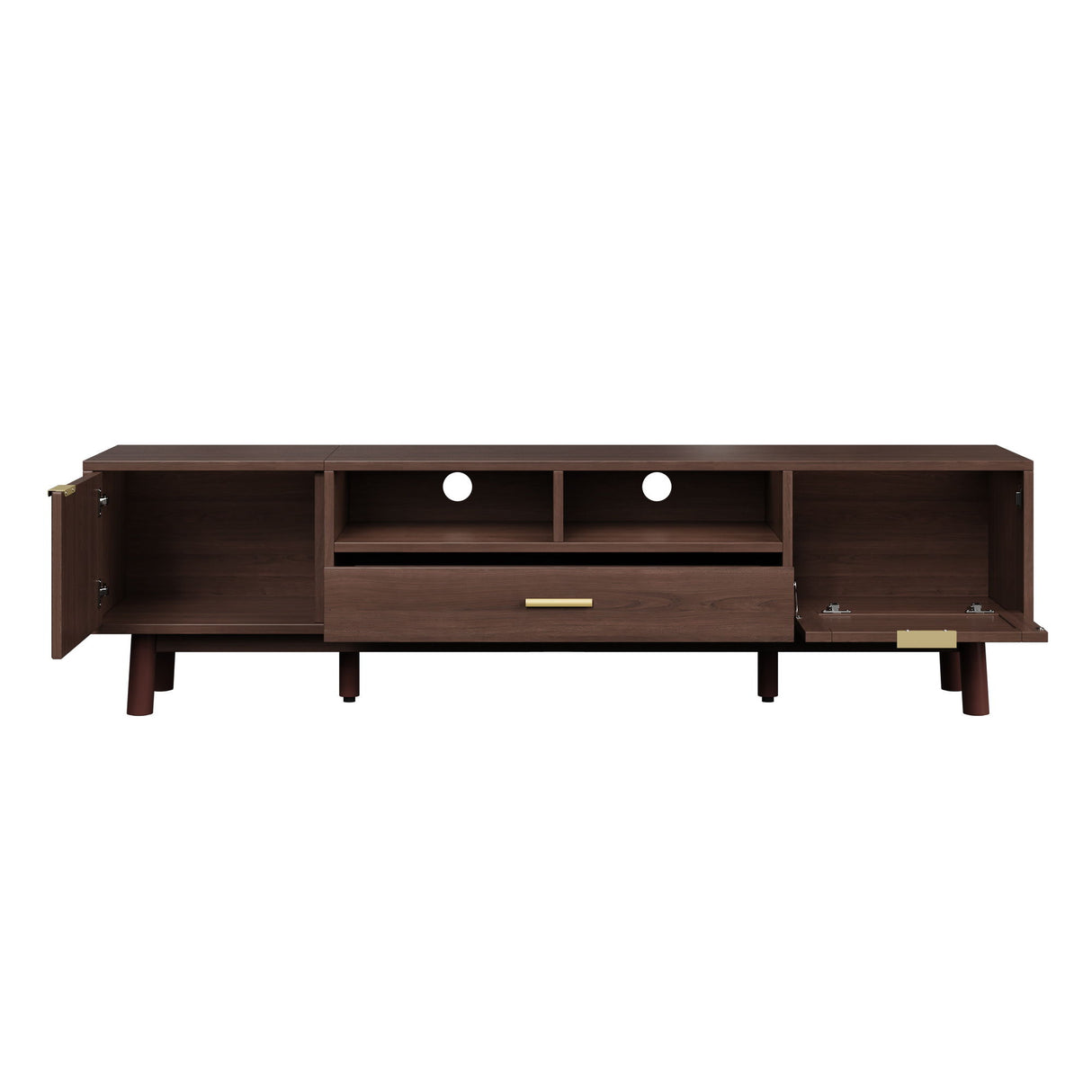 TV Stand For 75" TVs With Soft Closing Doors, Console With Accents And Drop Down Cabinet - Dark Brown