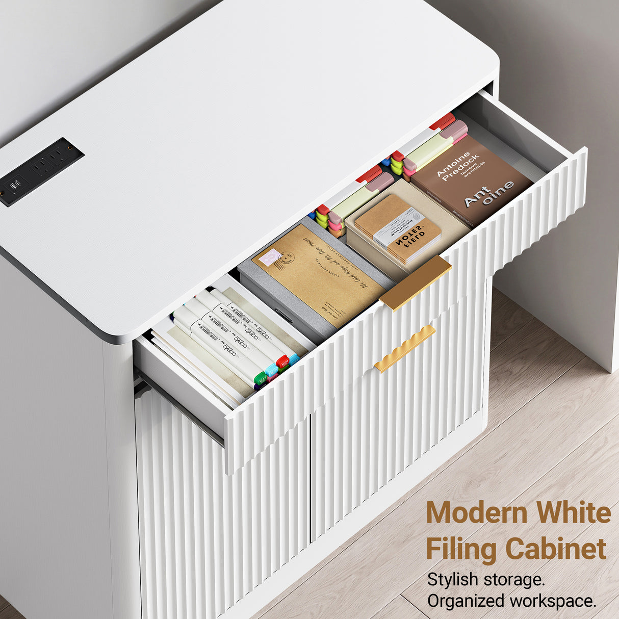 Freestanding Office File Cabinet with Built-in Charging Station