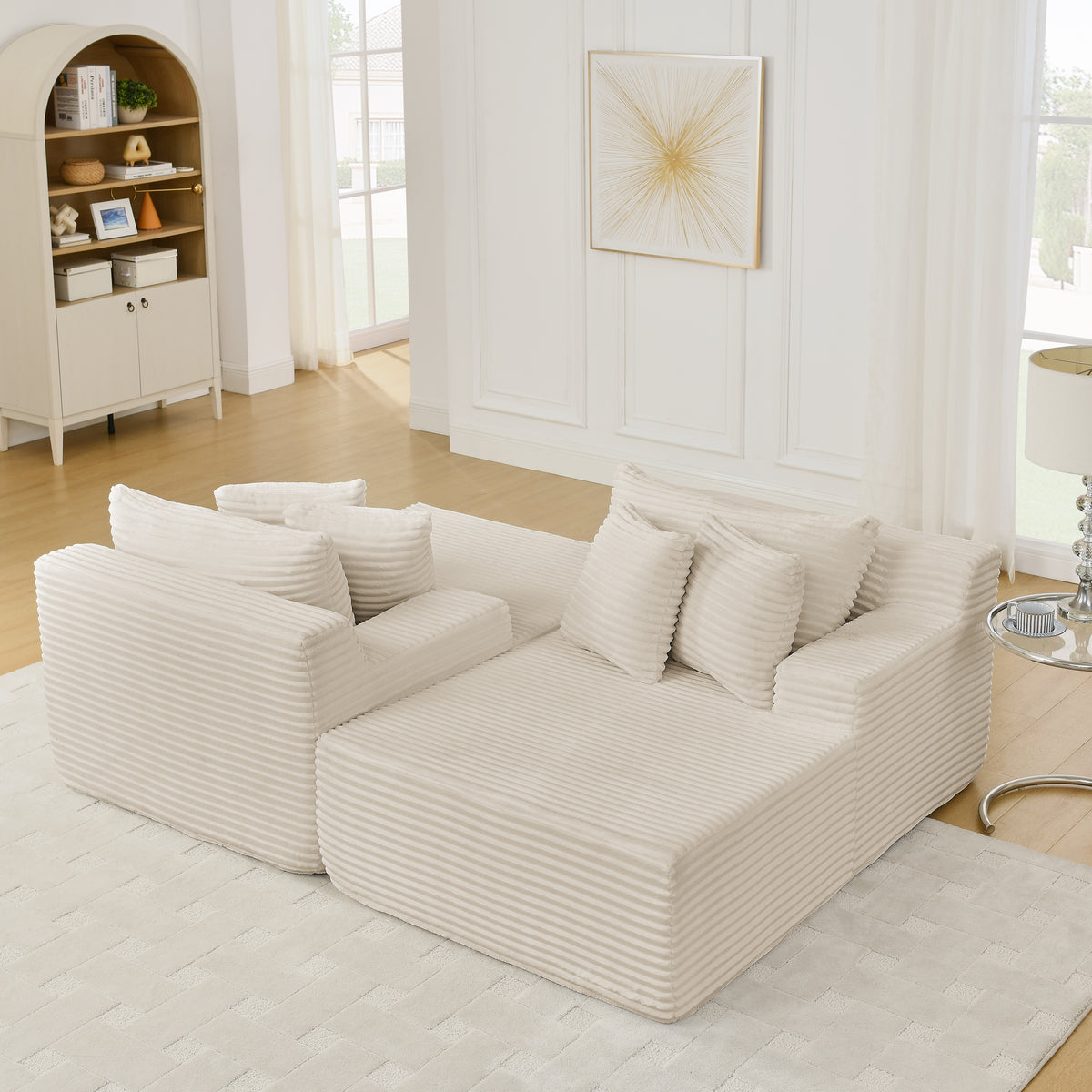 Two-Seater Lazy Sofa Lounge Chair in Beige