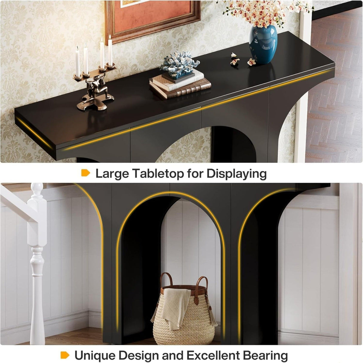 Console Table With Arched Base For Entryway - Black