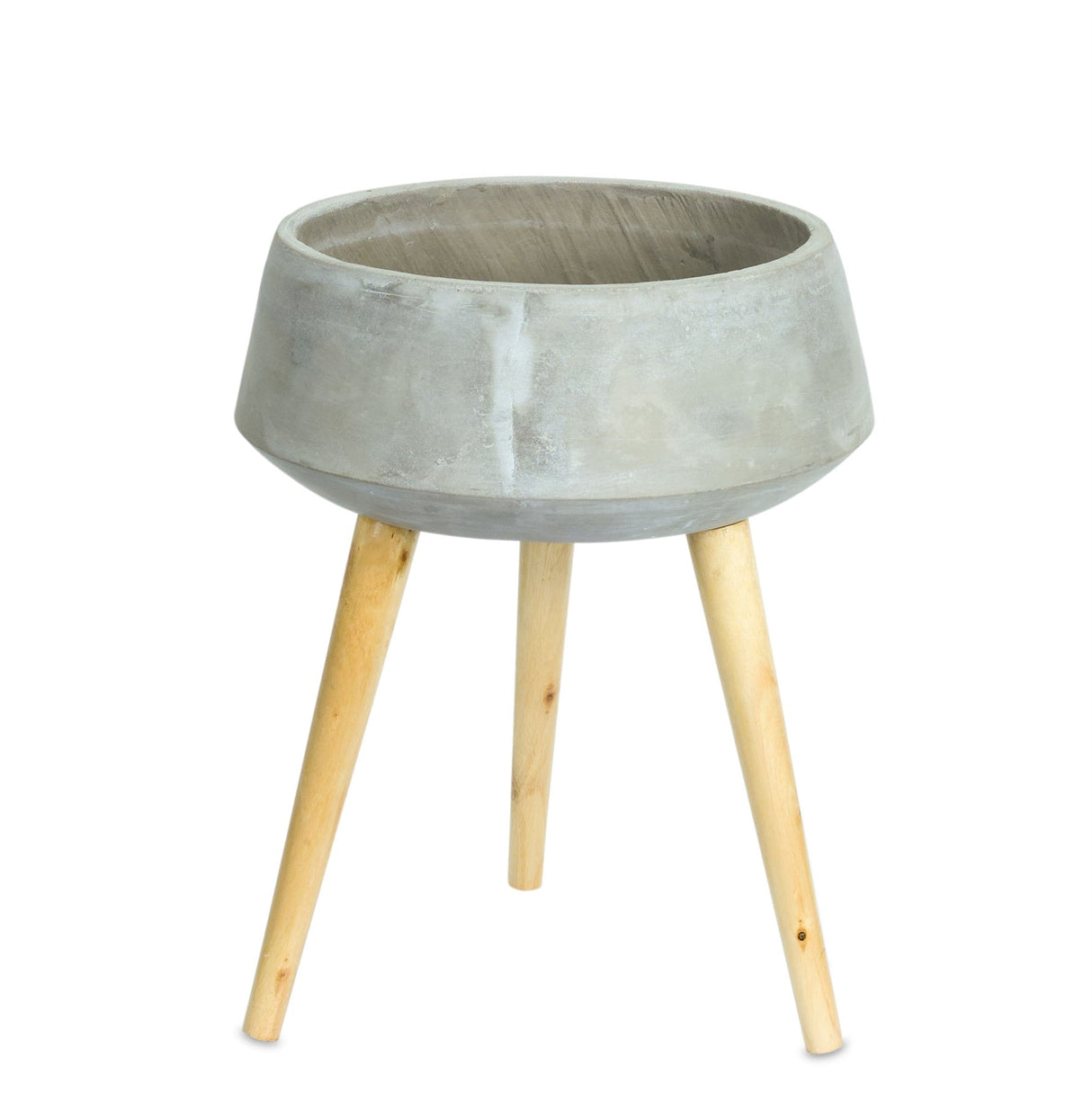 Cement Bowl Planter with Wood Legs 17.5"H - Tuesday Morning - Pots & Planters