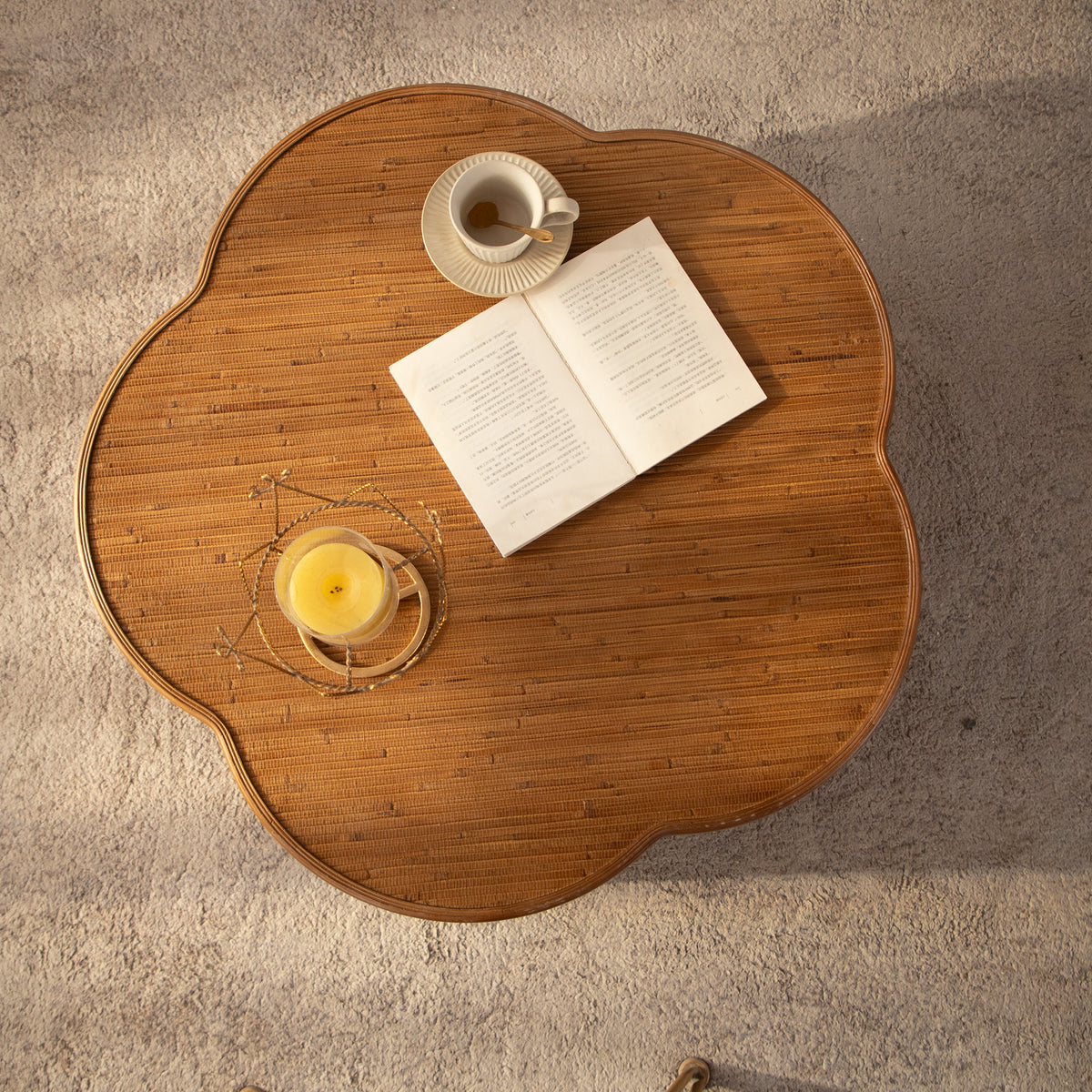 Flower-Shaped Rattan Coffee Table with Storage