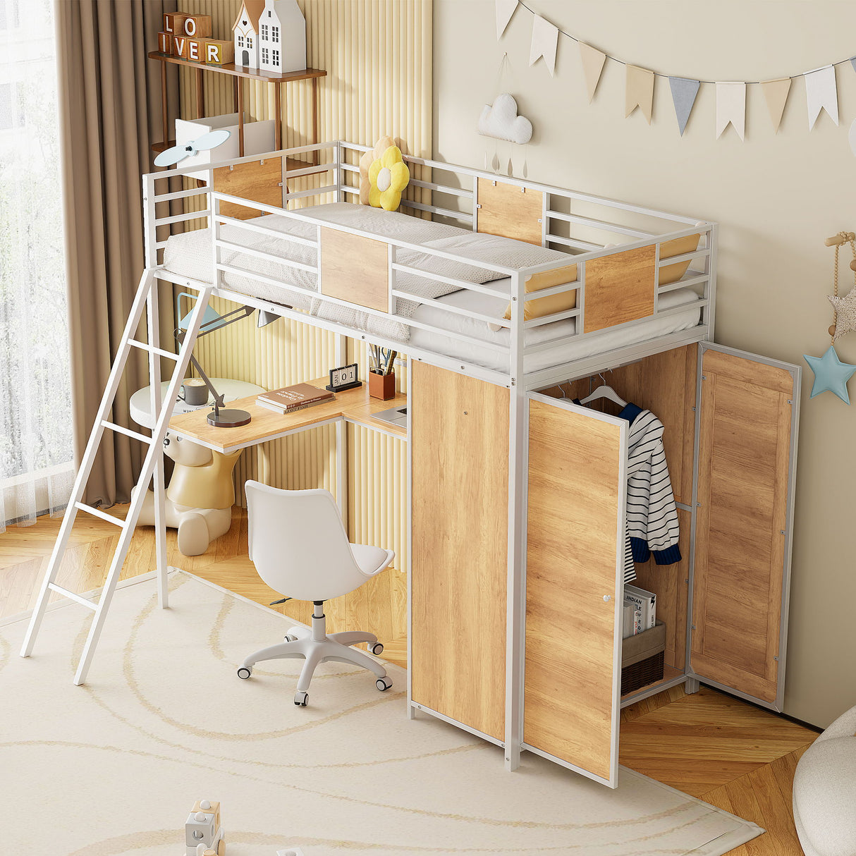 Loft Bed With L Shape Desk And Wardrobe