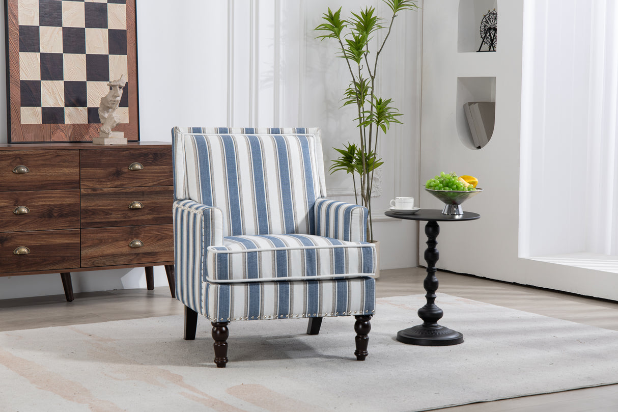 Upholstered Accent Chair, Vintage Armchair with Striped Upholstery