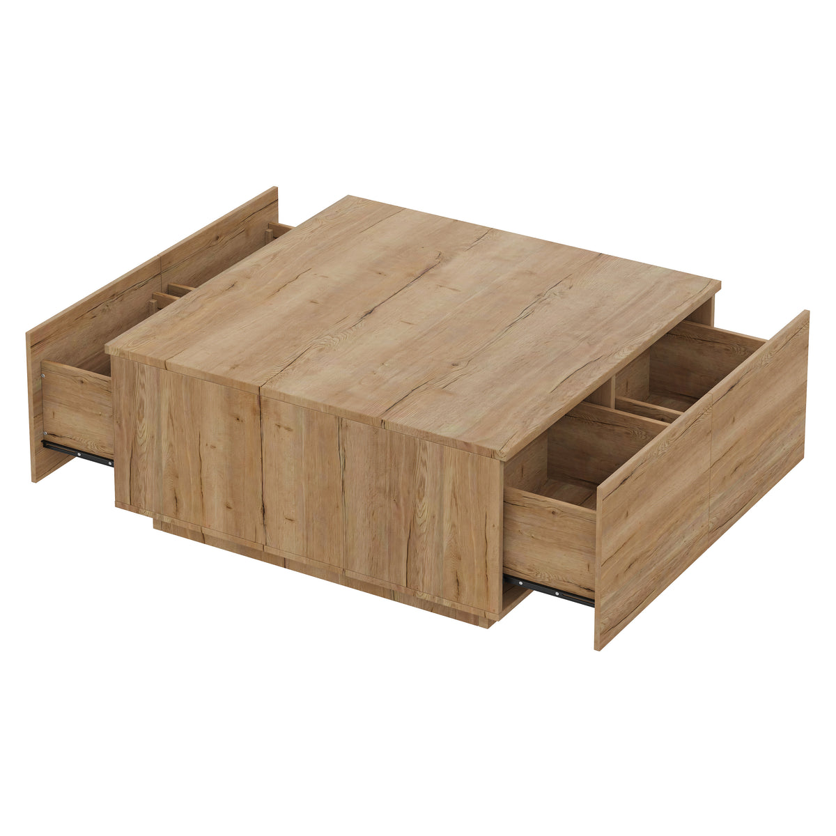 33.25-Inch Square Coffee Table with 4 Drawers, Natural
