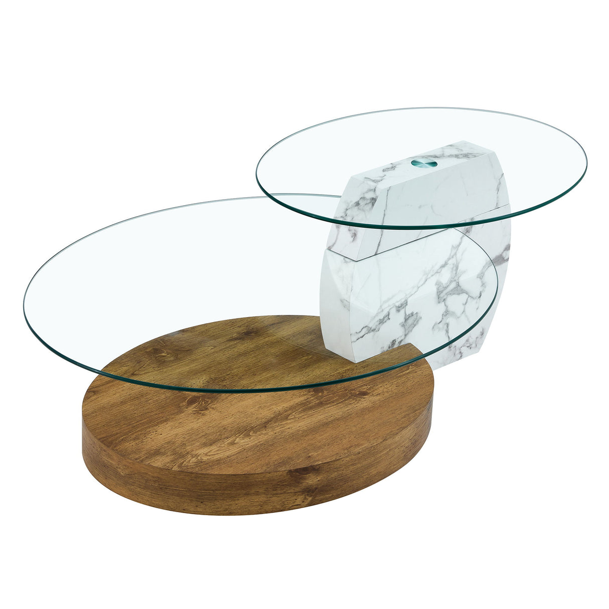 Contemporary Artistic Double Layer Coffee Table, Tempered Glass Top