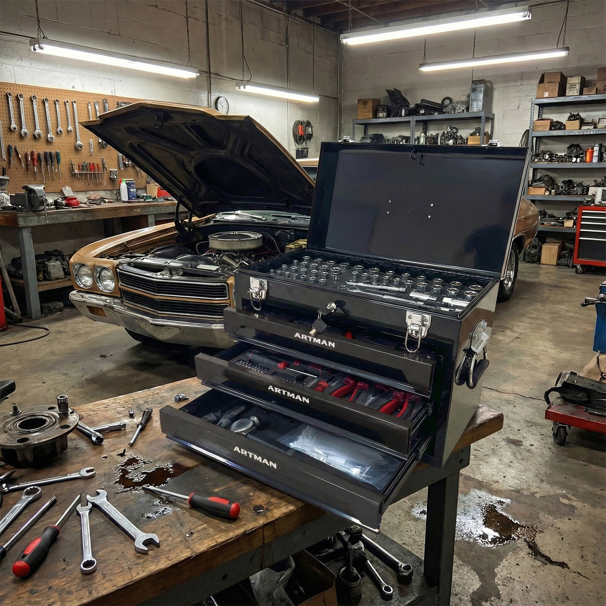 20'' Portable 3-Drawer Steel Toolbox