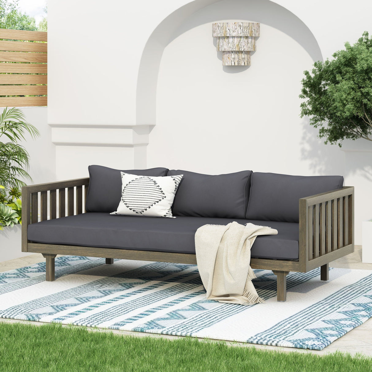 Claremont - 3 Seater Daybed Teak Acacia Wood Water Resistant Cushions - Best Buy Furniture