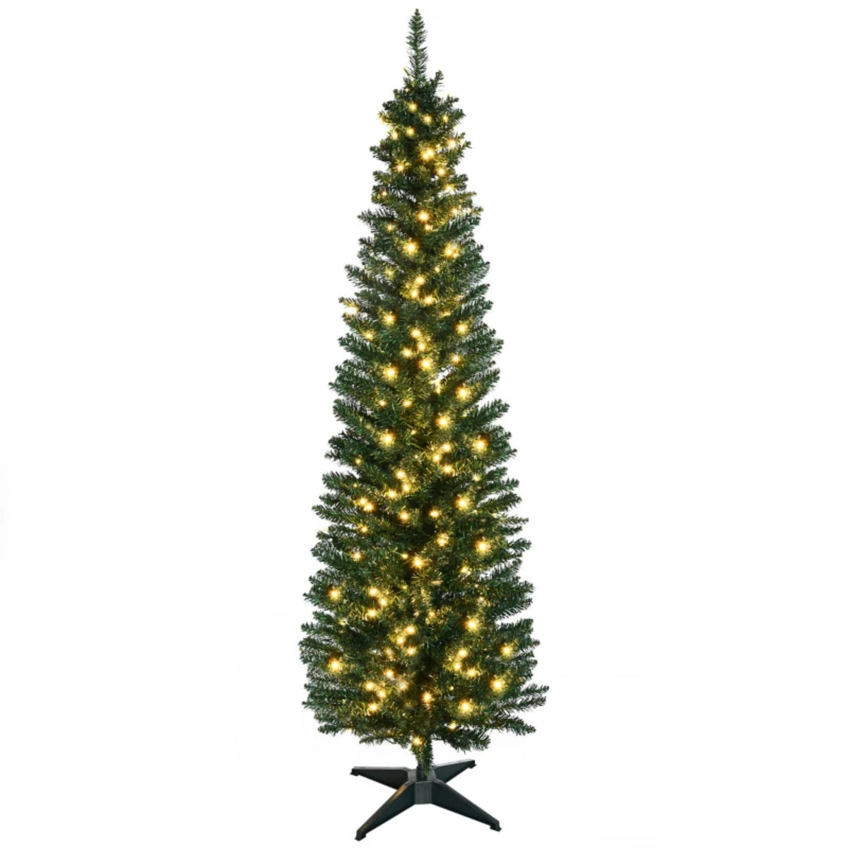 6 FT Pre-Lit Slim Noble Fir Pencil Christmas Tree, 390 Branch Tips, Warm White LED