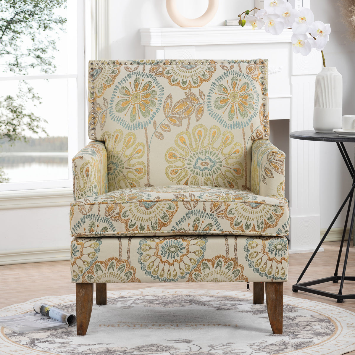 Chairone House Beige Yellow Accent Chair with Birch Legs and High-Density Sponge - view 2