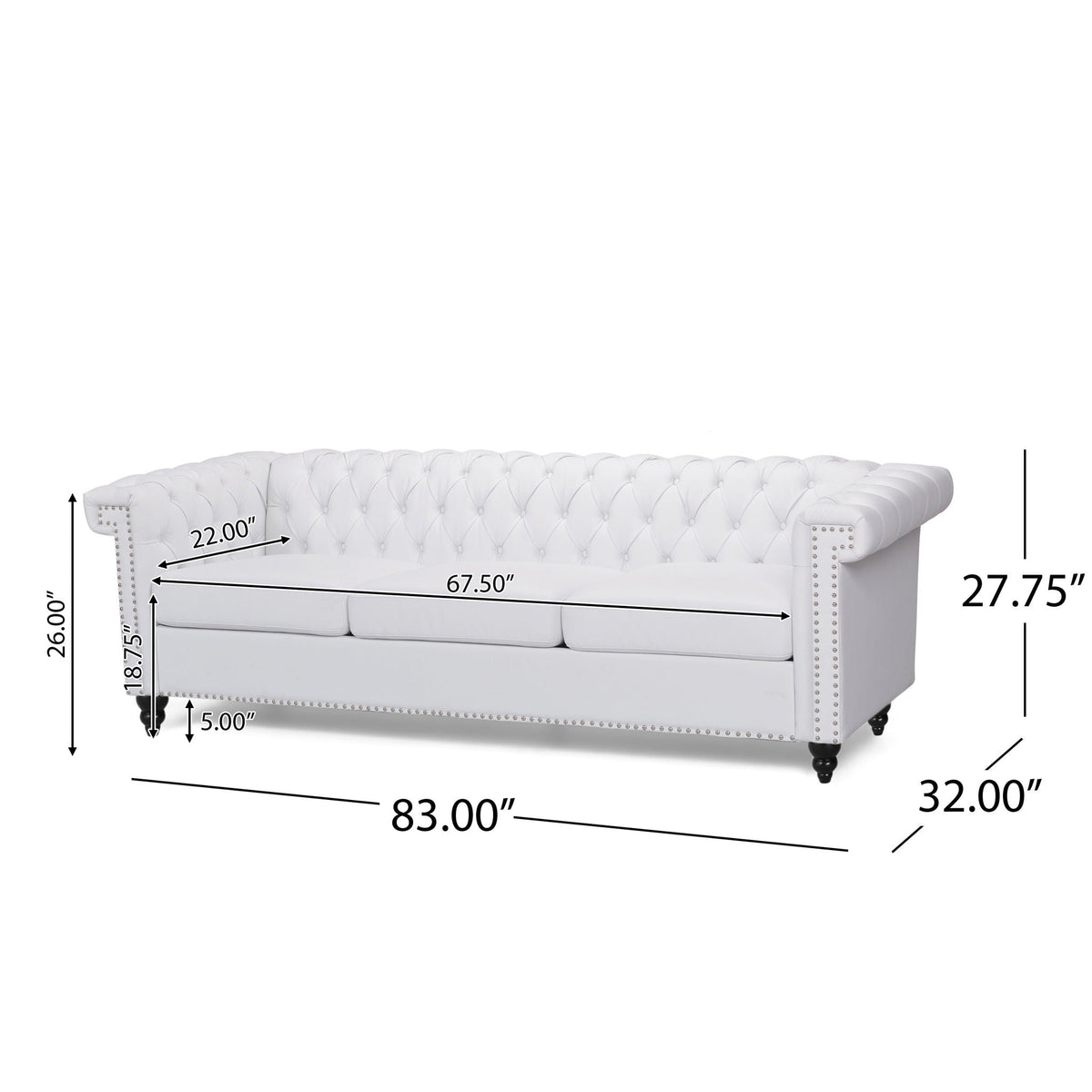 Chesterfield Style 3 Seater Sofa with Deep Button Tufting - view 7
