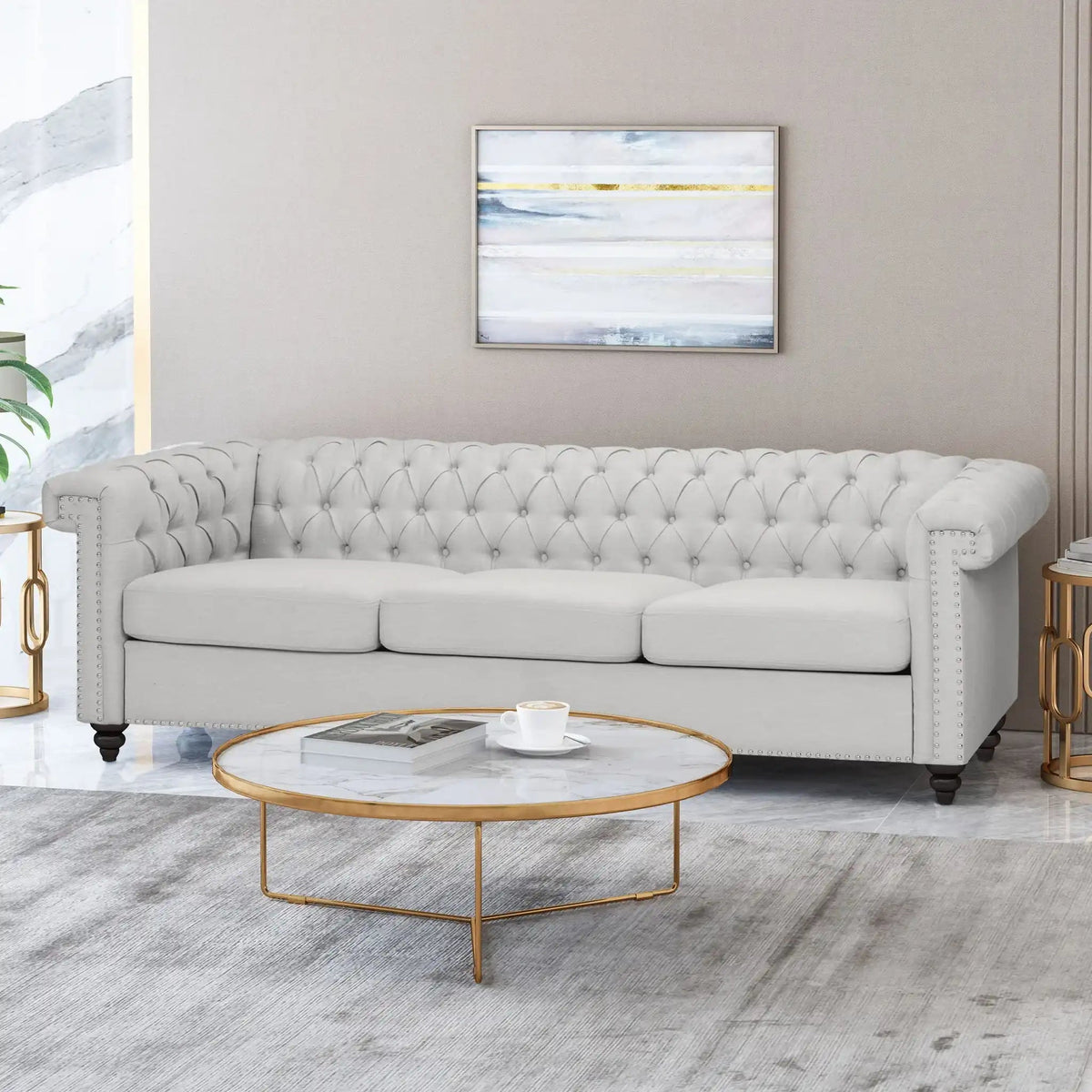 Chesterfield Style 3 Seater Sofa With Deep Button Tufting - Best Buy Furniture