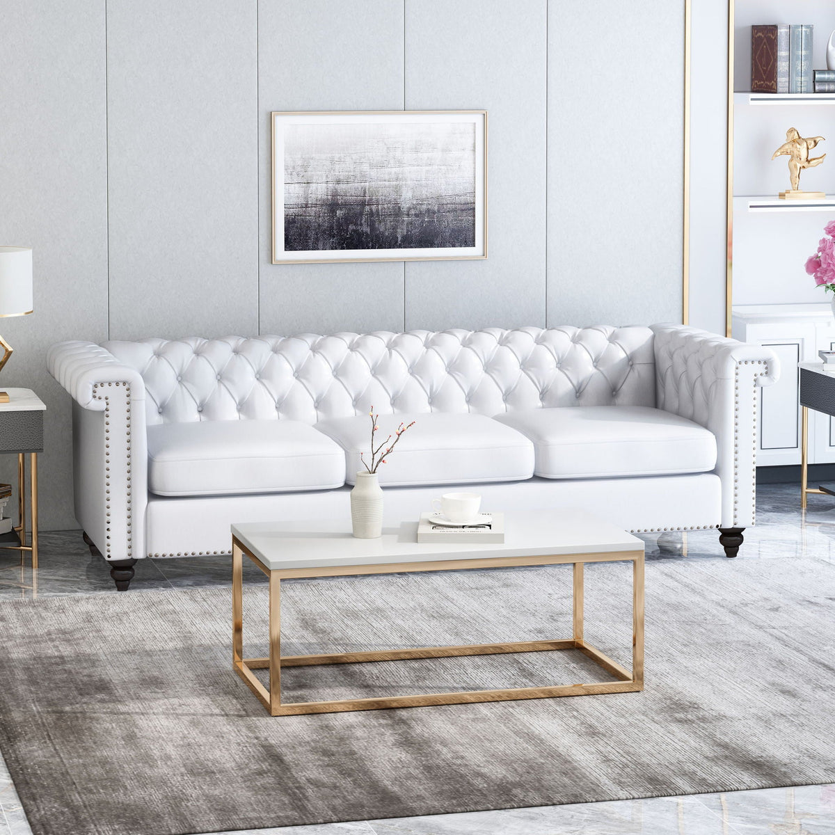 Chesterfield Style 3 Seater Sofa with Deep Button Tufting - view 12