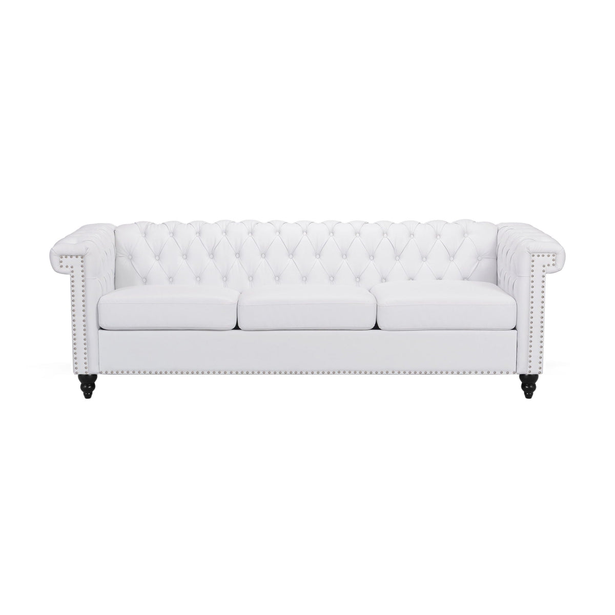 Chesterfield Style 3 Seater Sofa with Deep Button Tufting in White