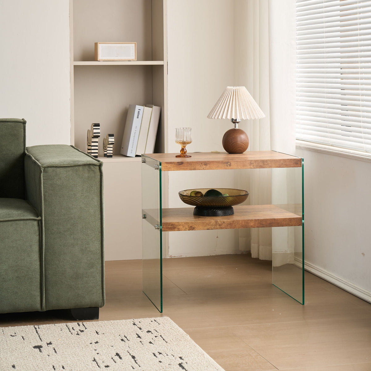 CJ FURNITURE-----W1718 Light Brown Side Table with Tempered Glass Top