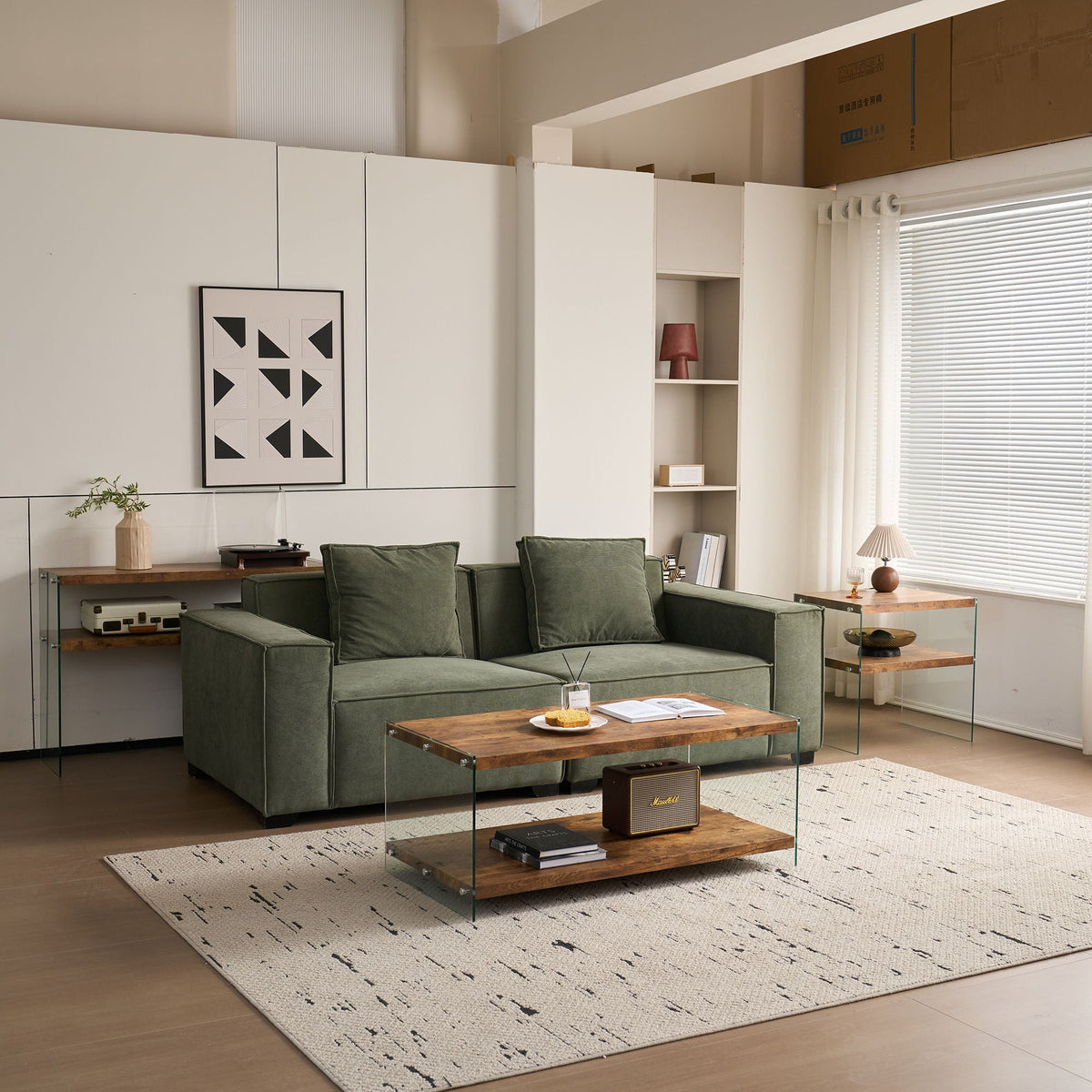 CJ FURNITURE-----W1718 Light Brown Side Table with Tempered Glass Top - view 2