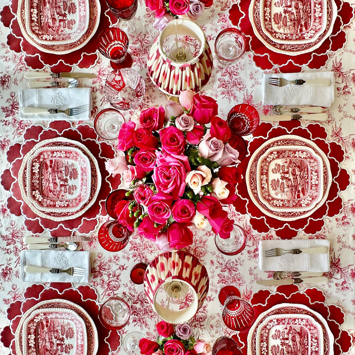 Timeless Red Scalloped Faux Leather Placemats