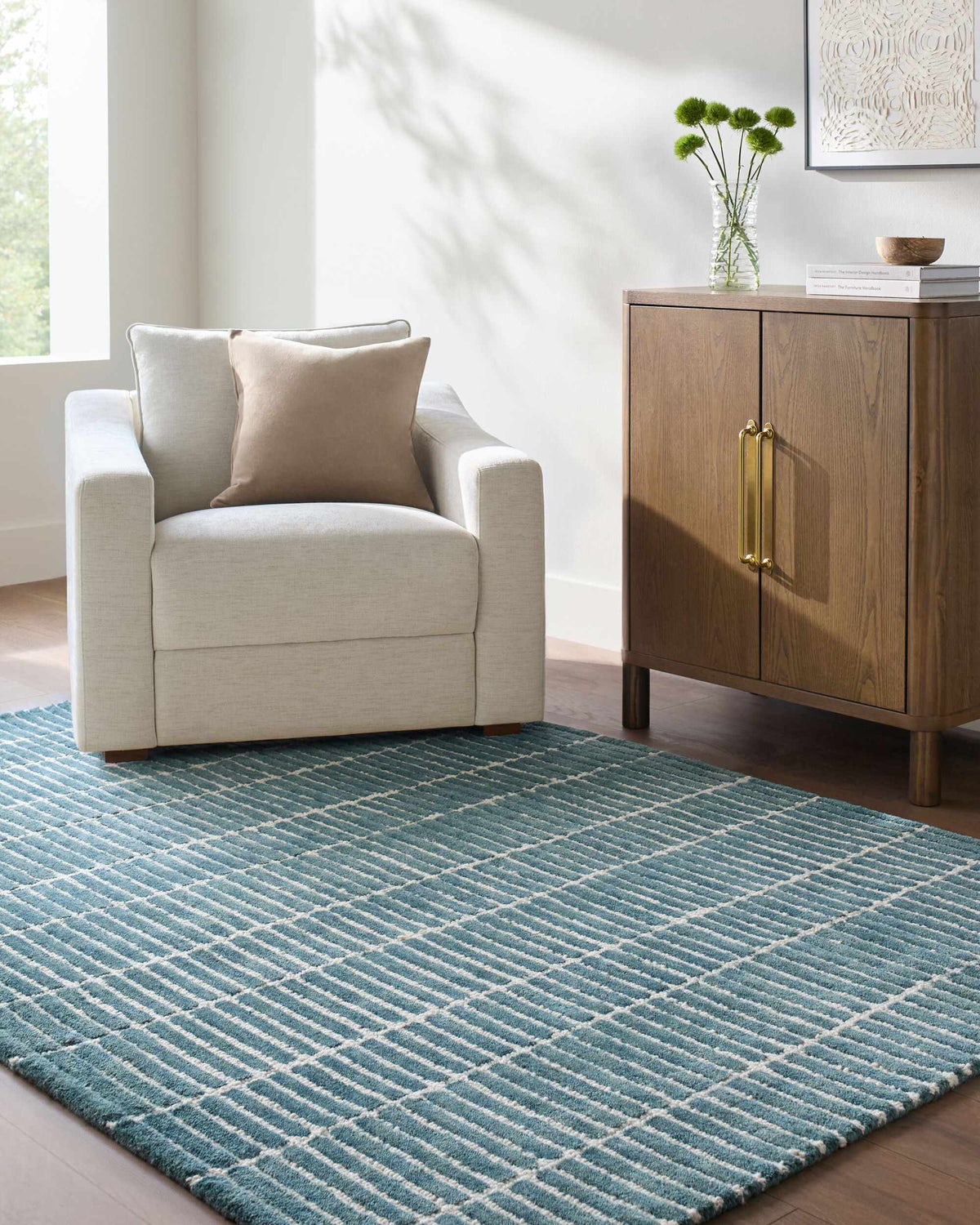 Finial Blue Wool Area Rug