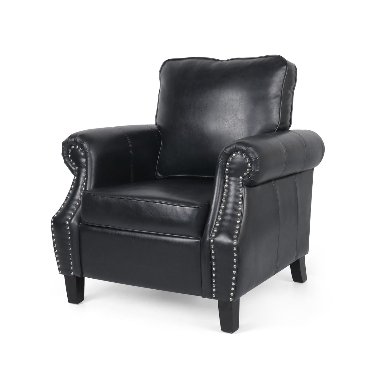 Contemporary Club Chair with Nailhead Trim and Rolled Armrests in Black