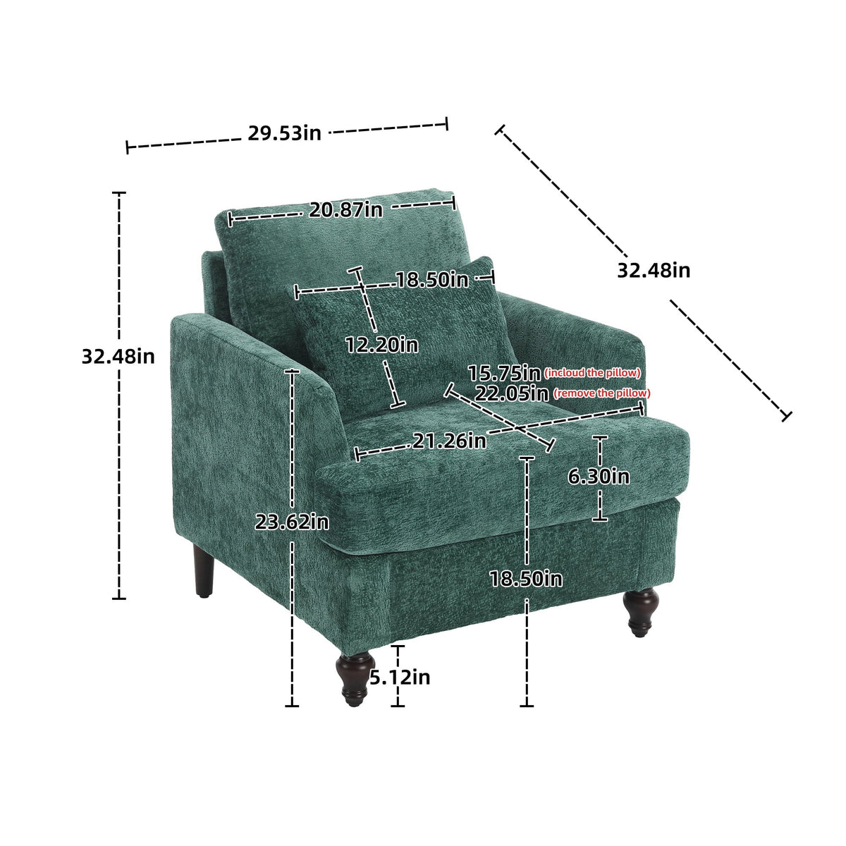 COOLMORE W-395 Modern Mid Century Wood Frame Armchair with Tufted Design - view 5