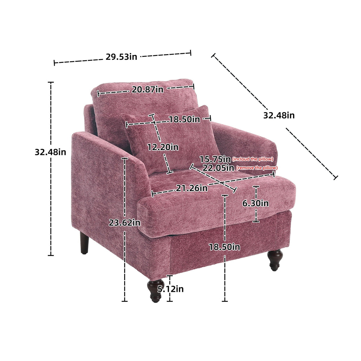 COOLMORE W-395 Modern Mid Century Wood Frame Armchair with Tufted Design - view 10