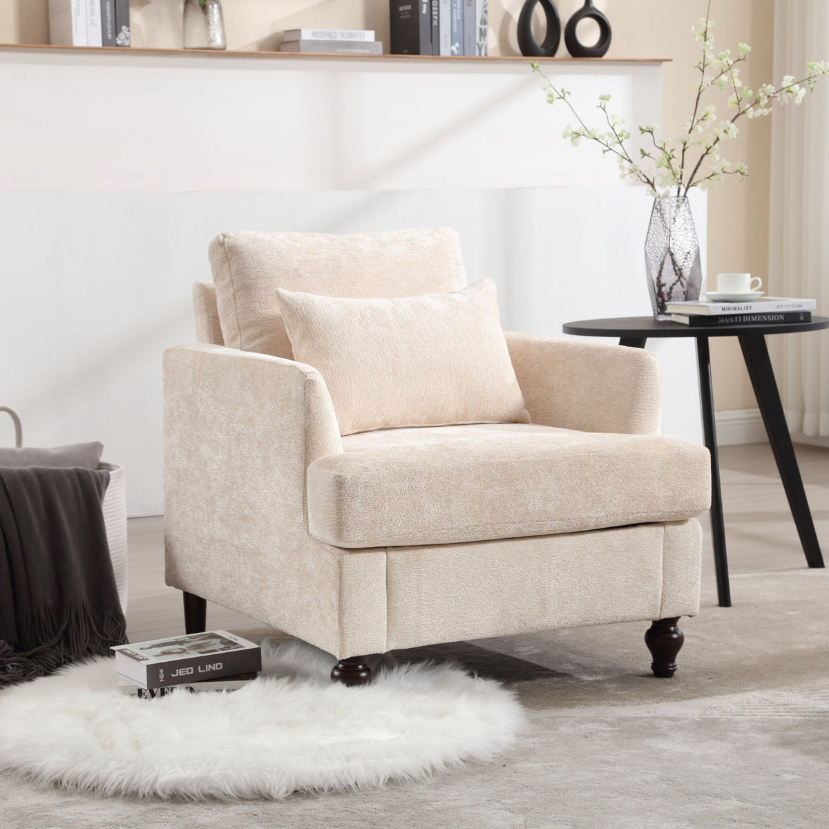 COOLMORE W-395 Modern Mid Century Wood Frame Armchair with Tufted Design - view 14