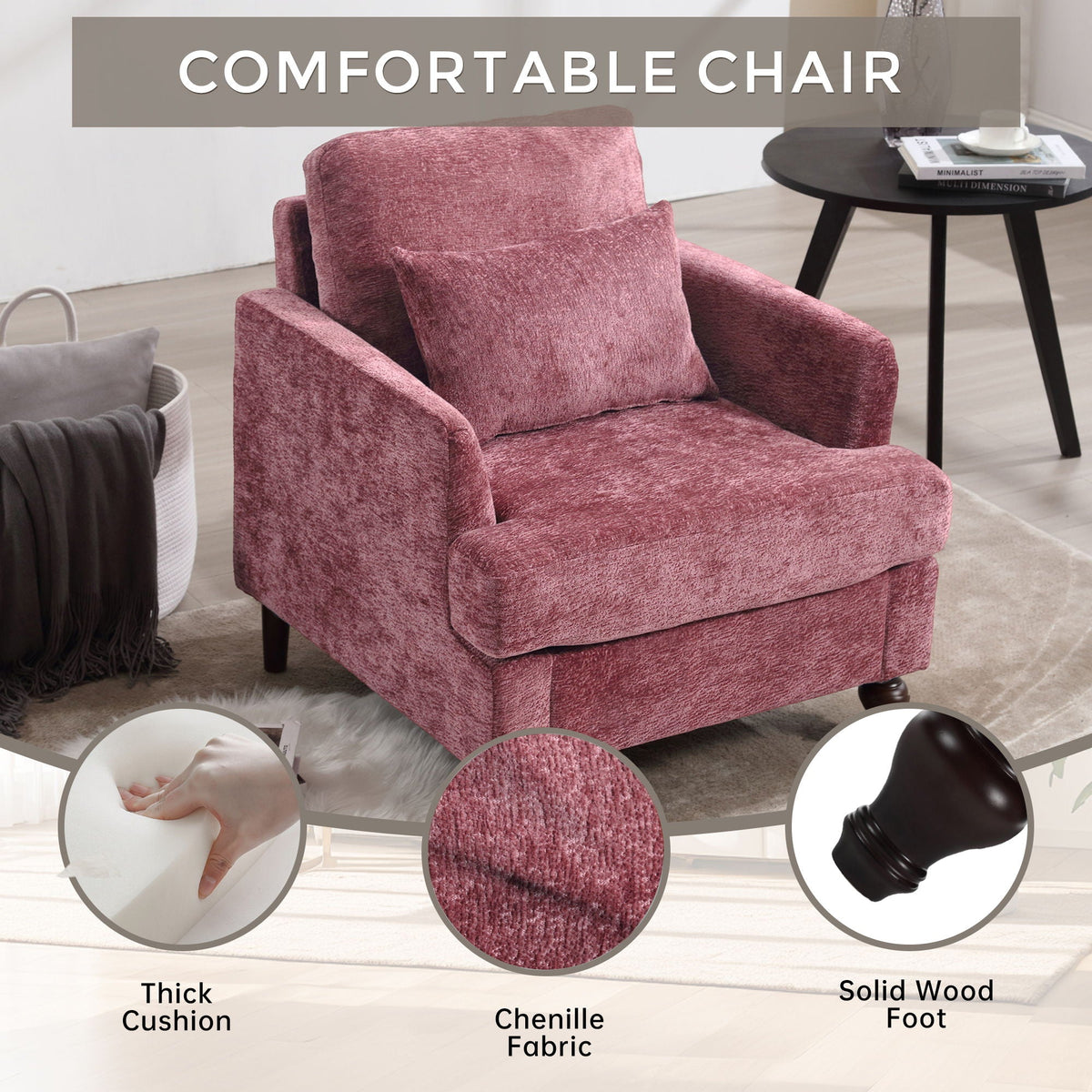 COOLMORE W-395 Modern Mid Century Wood Frame Armchair with Tufted Design