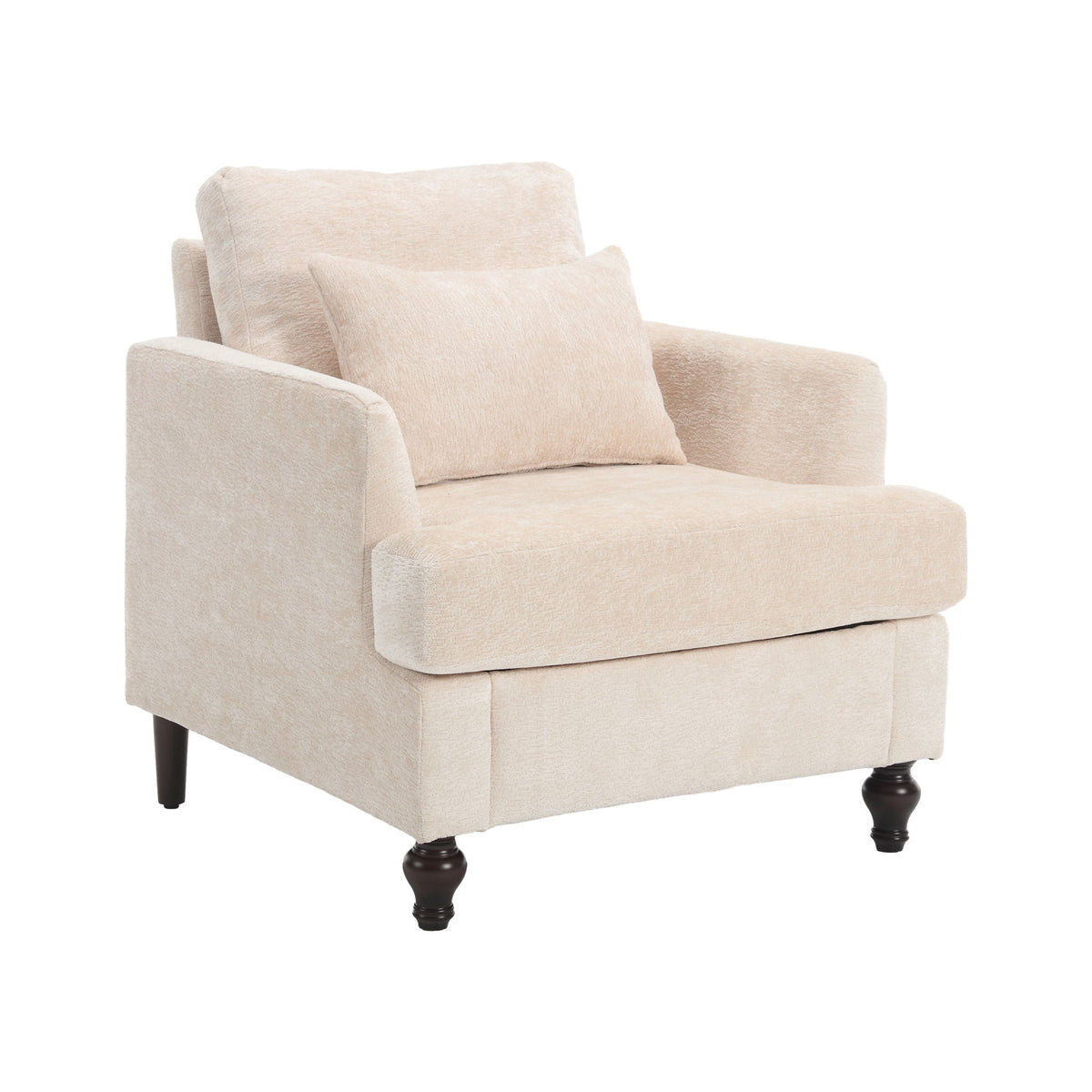 COOLMORE W-395 Modern Mid Century Wood Frame Armchair with Tufted Design in Beige