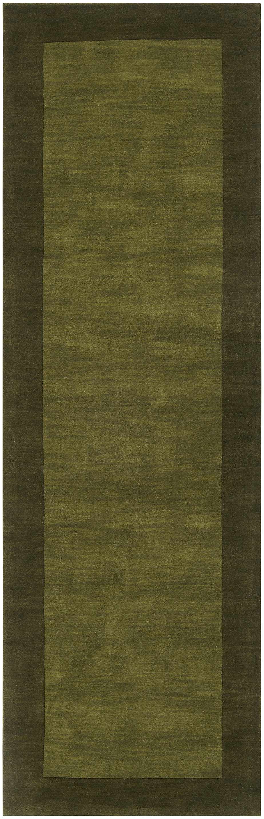 Bordered Solid Olive Green Wool Rug