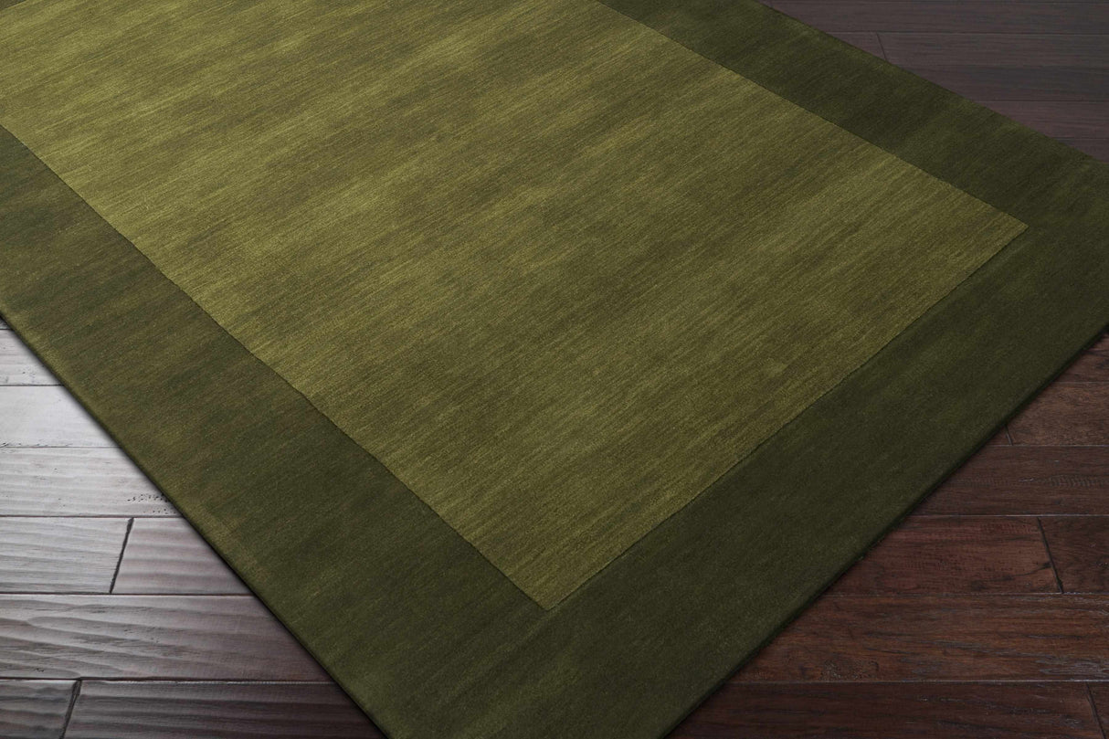 Bordered Solid Olive Green Wool Rug