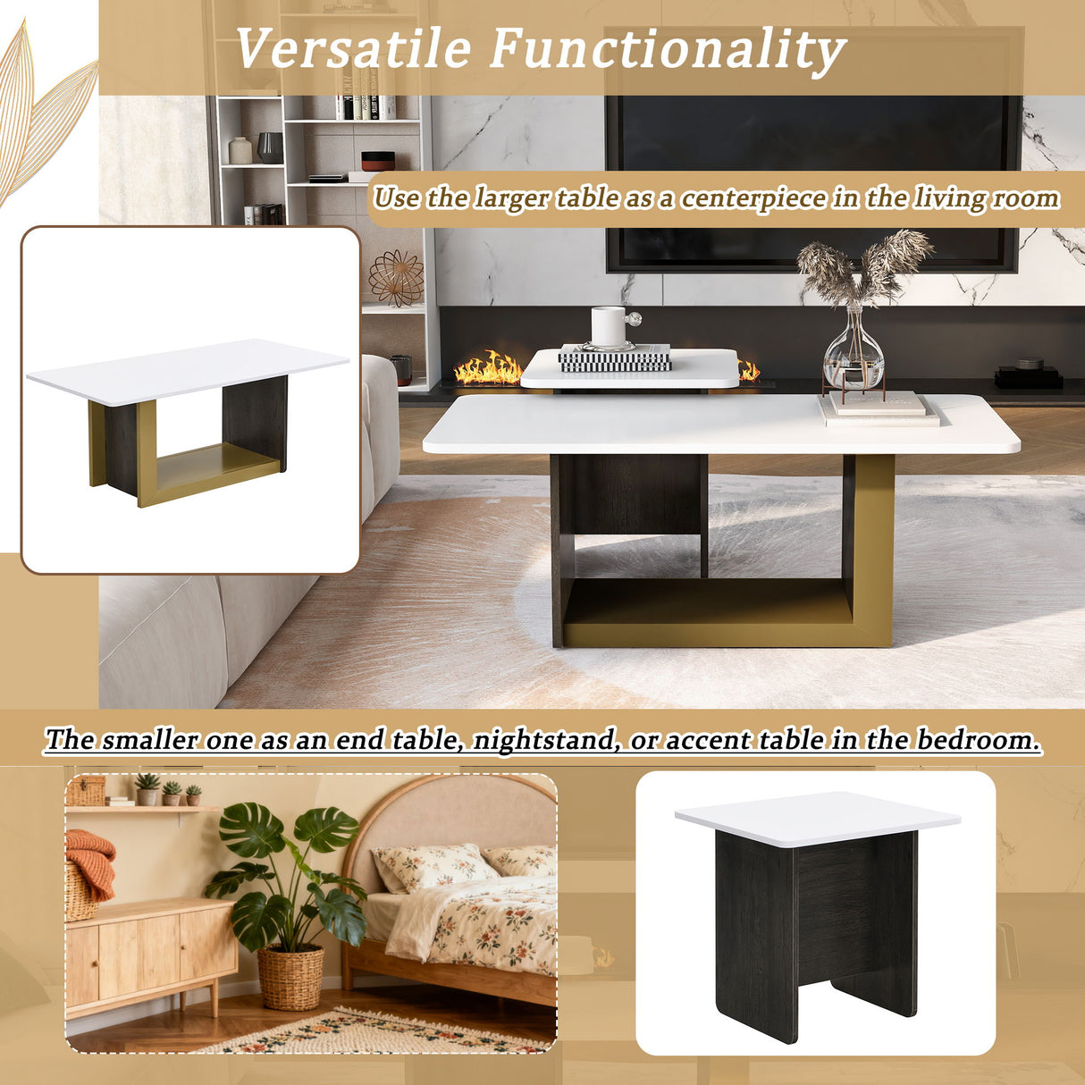 Small Square Coffee Table With End Table (Set of 2)