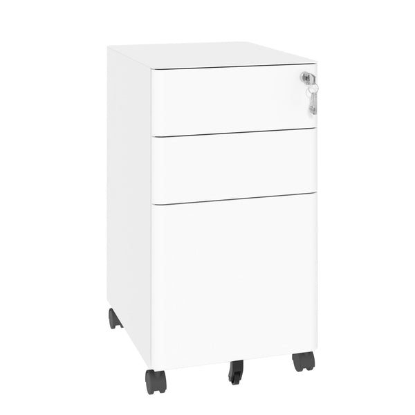 3-Drawer Mobile File Cabinet With Lock, On Wheels - White
