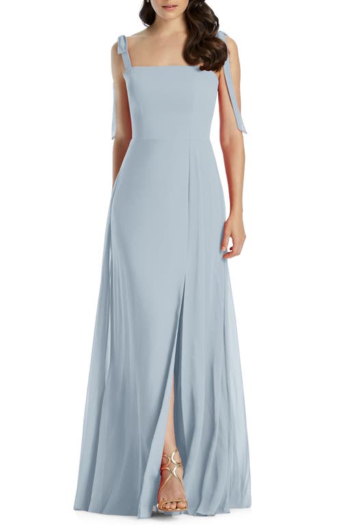 Dessy Collection Shoulder Tie Chiffon A-Line Gown in Mist, Size 10