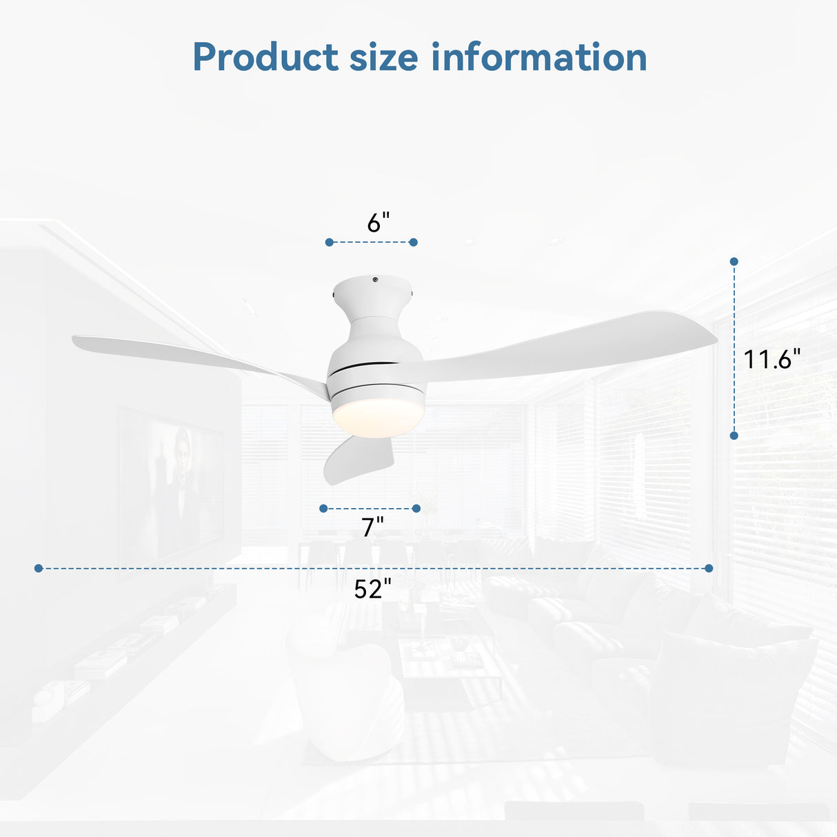 52" Low Profile Ceiling Fan with Lights, Quiet Reversible DC Motor, Dimmable LED