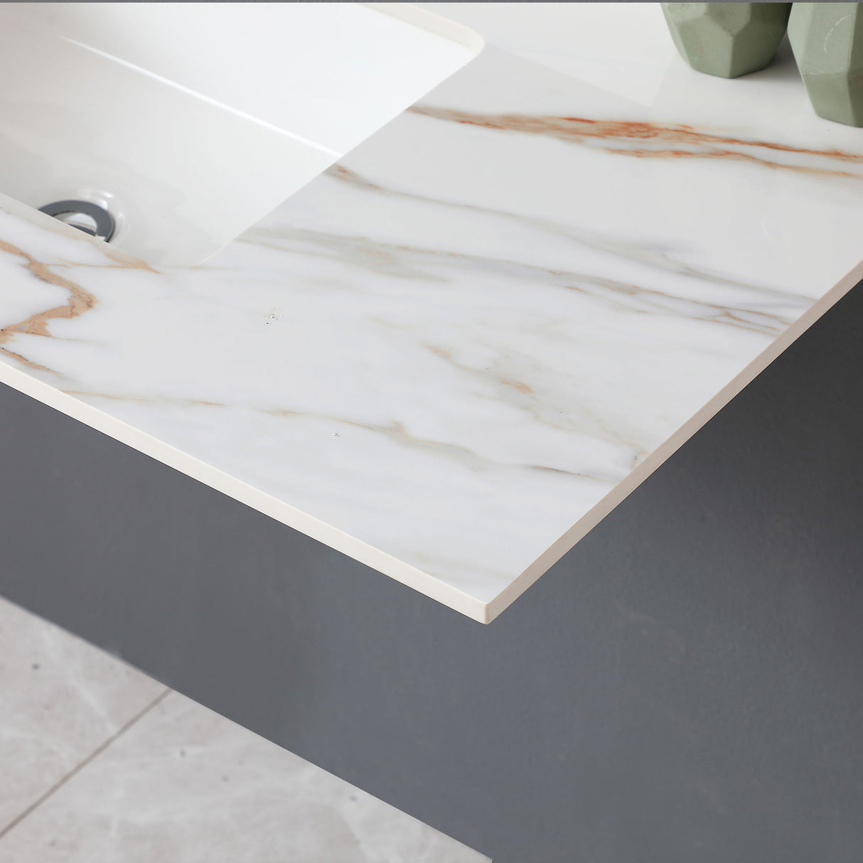 Elegant Vanity Top With Undermount Sink And Backsplash, Sintered Stone