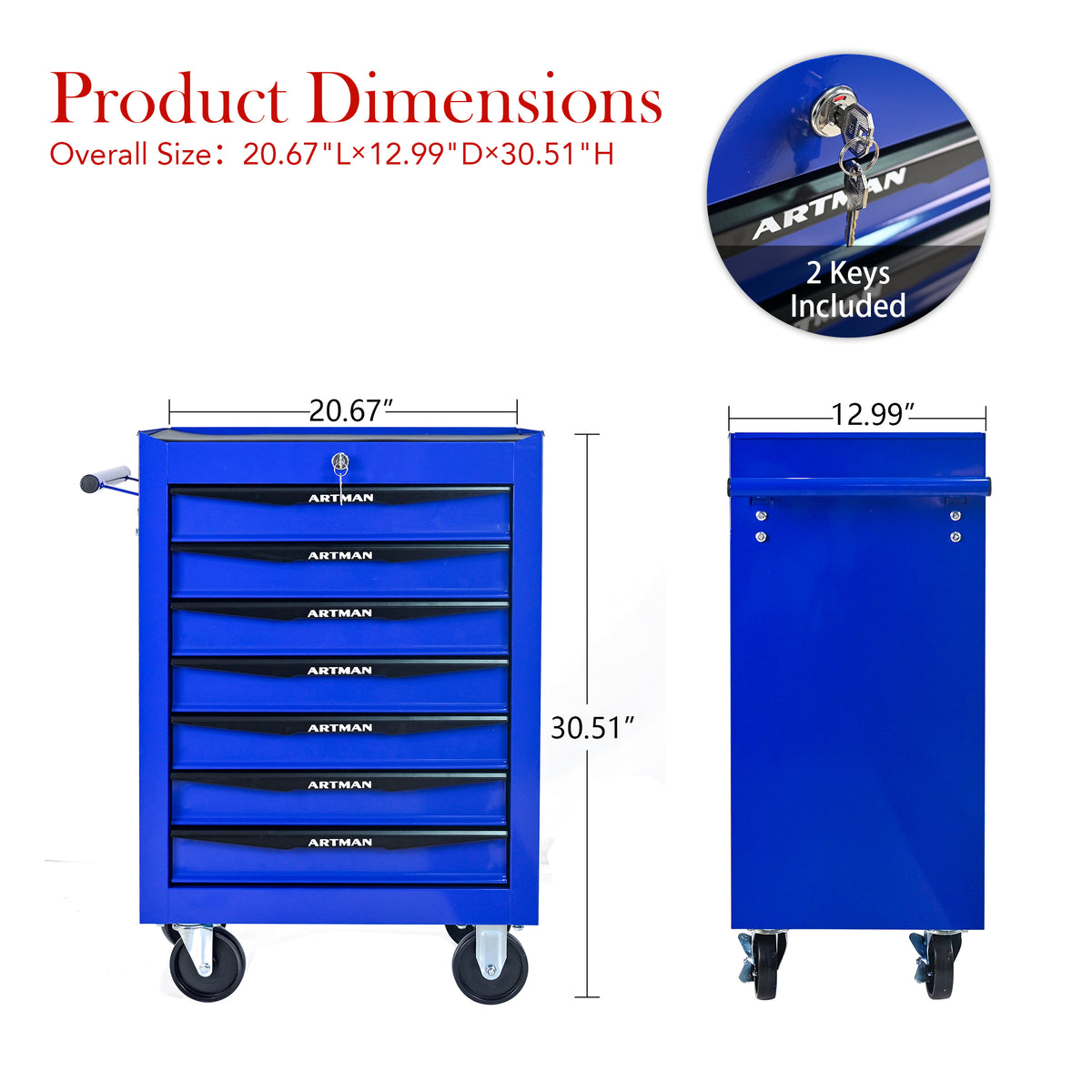 Rolling Metal Tool Chest with 7 Drawers