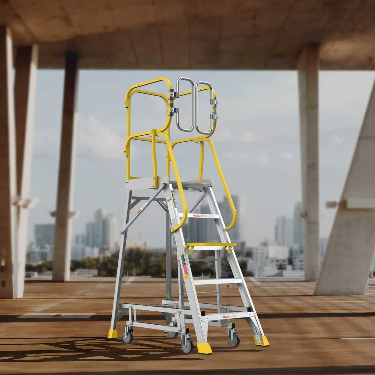 5 Step 375lbs Aluminum Rolling Platform Ladder