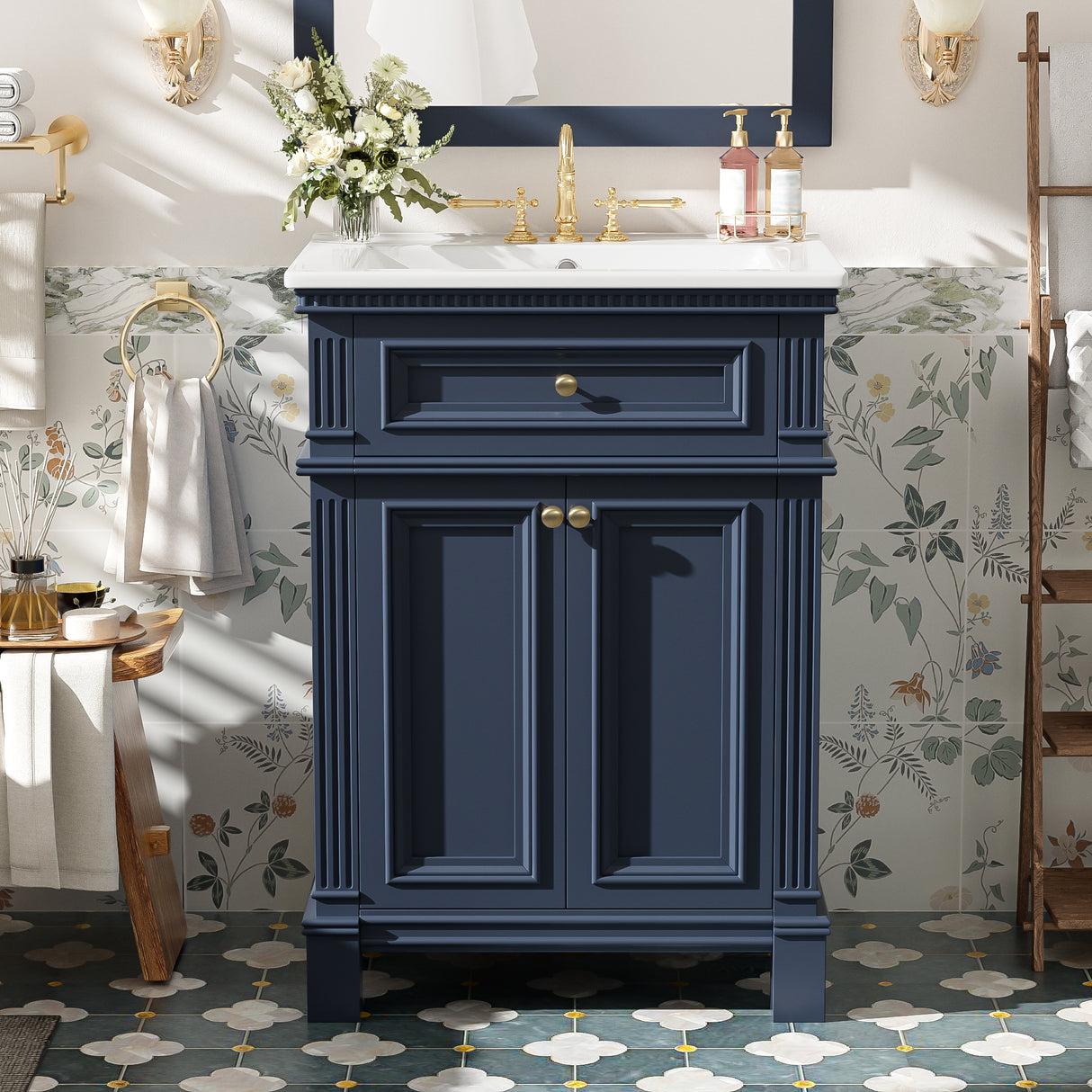 24'' Vintage Elegance Bathroom Cabinet with Ceramic Sink