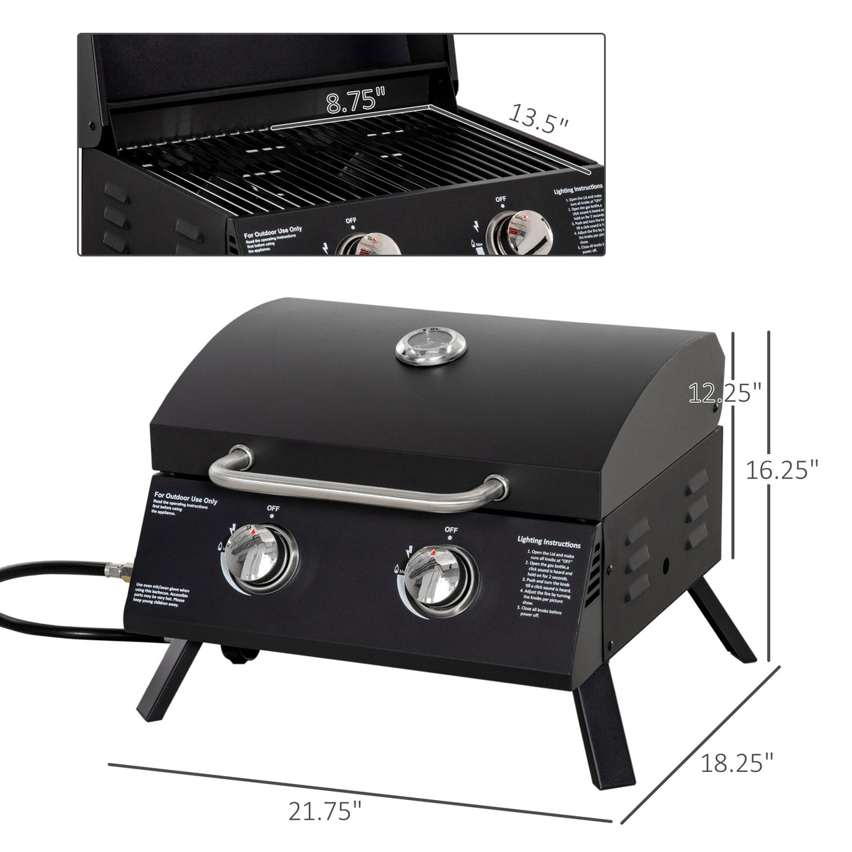 Outsunny 2 Burner Propane Gas Grill Outdoor Portable Tabletop BBQ