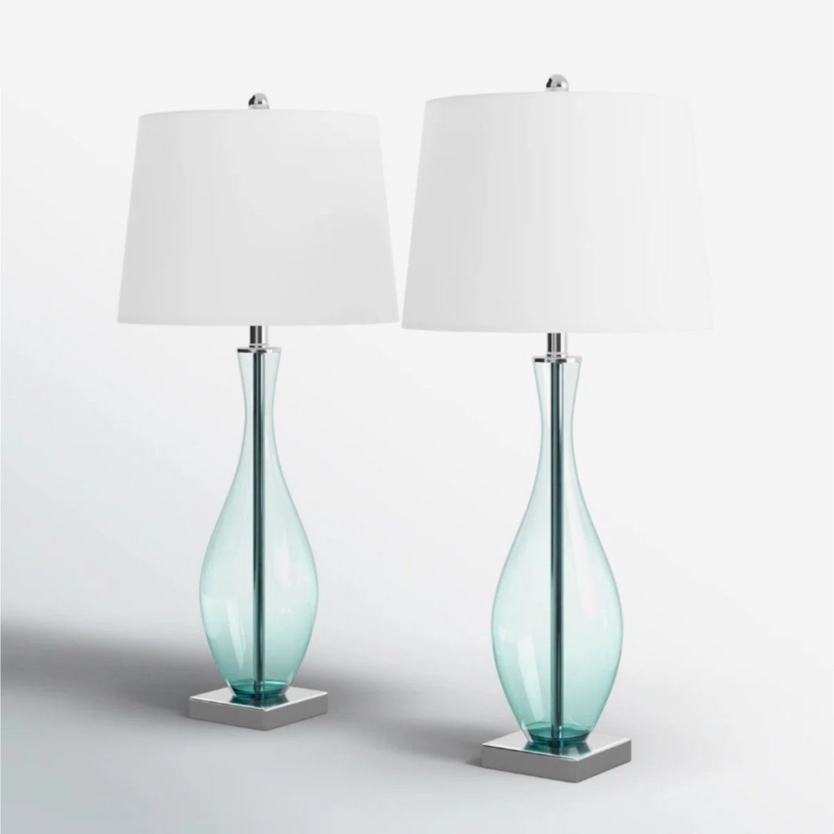 30-Inch Glass Table Lamps Set of 2, 3-Way Dimmable with USB Charging, Blue