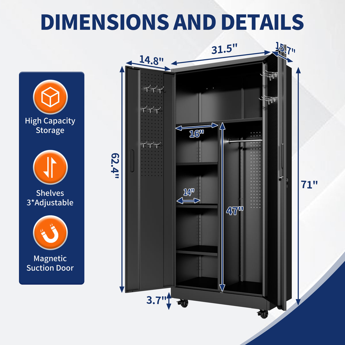 Rolling Metal Storage Locker Cabinet with Lockable Doors