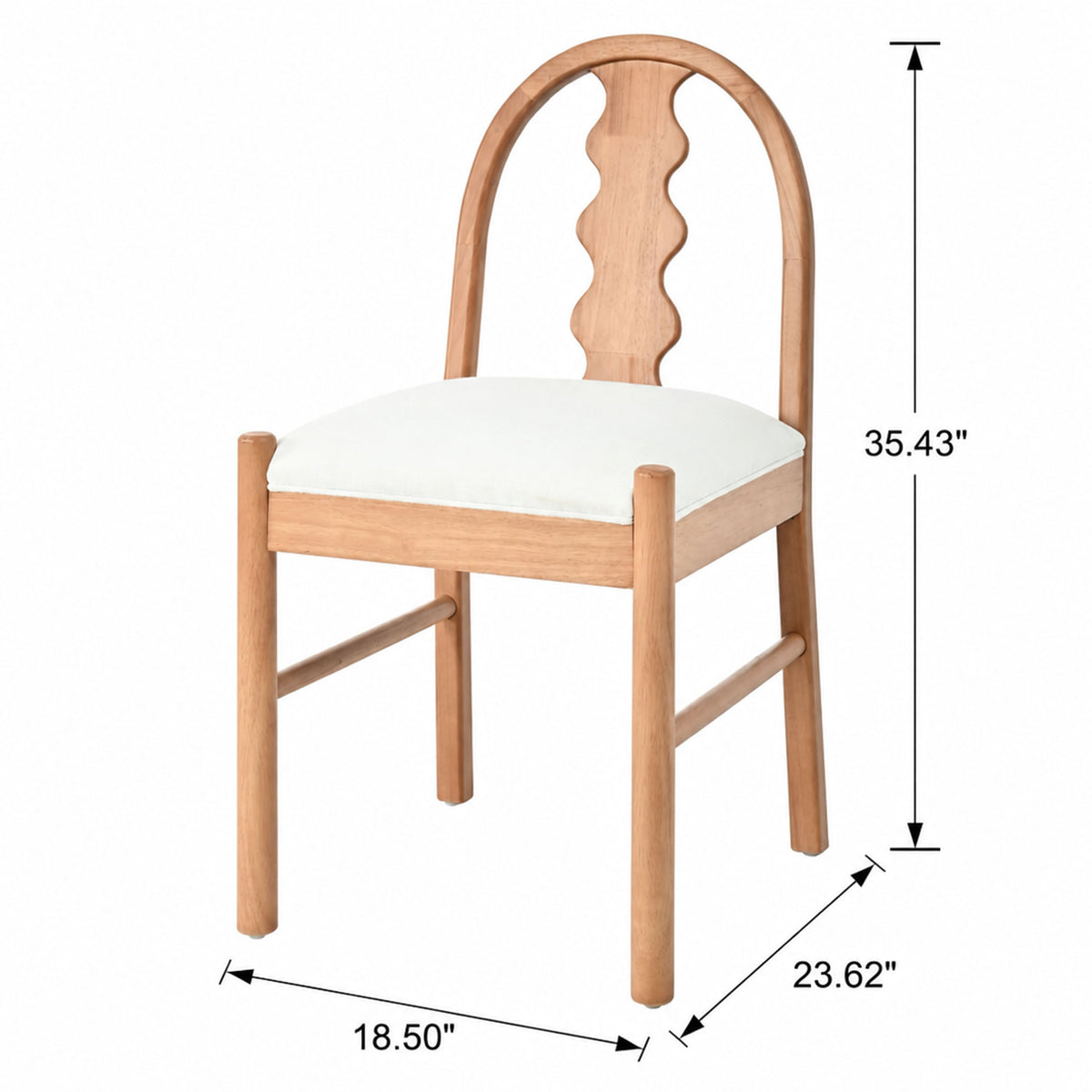 7-Piece Dining Table Set, 70" Solid Rubber Wood Dining Table with 6 Wave Back Dining Chairs