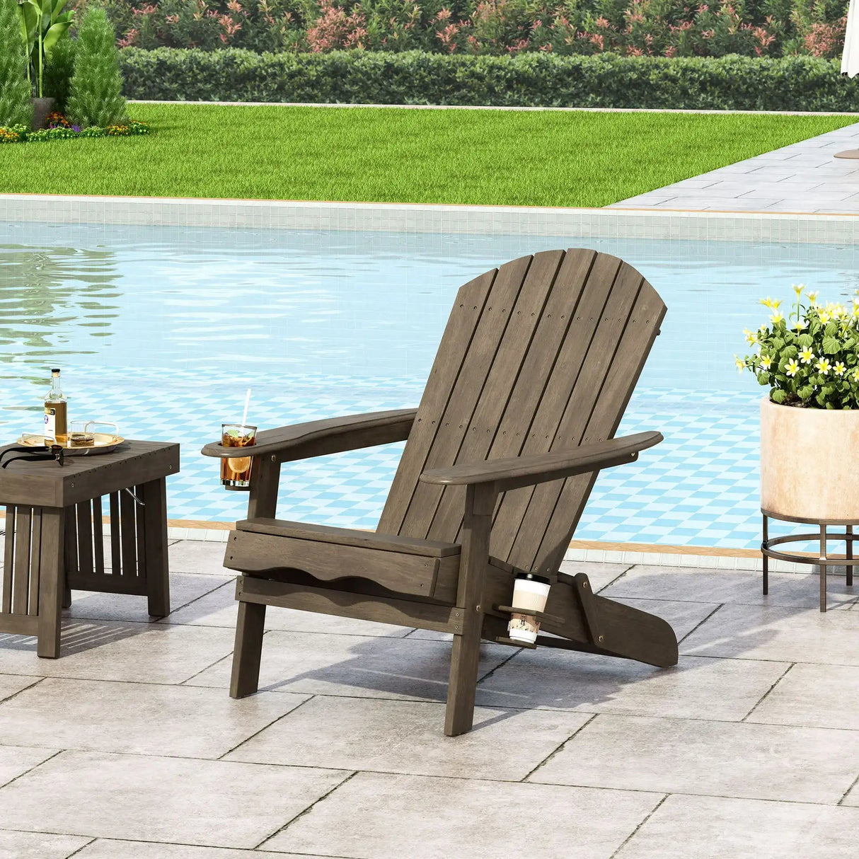 Zenithia - Outdoor Foldable Adirondack Chair With 2 Cup Holders - Best Buy Furniture