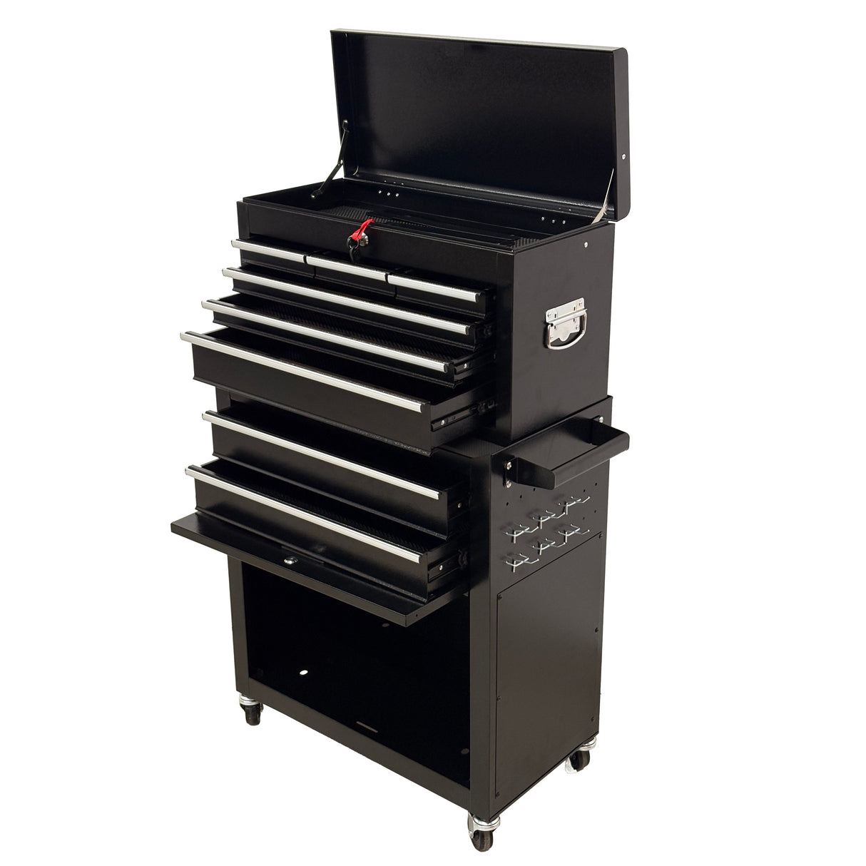 8‑Drawer High‑Capacity Rolling Tool Chest, 2‑in‑1 Detachable Top Box,Metal Tool Storage Cabinet with Drawer Liners, Lockable Wheels & Side Hooks, Heavy‑Duty Tool Cart for Garage Workshop‑Black