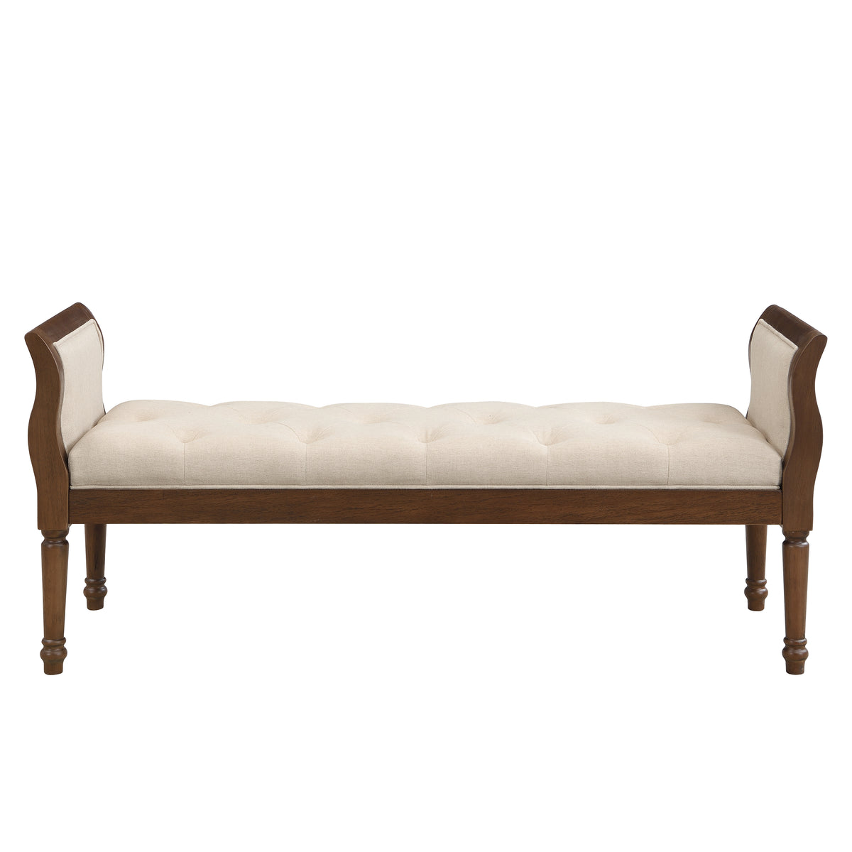 Classic Tufted Upholstered Bench with Curved Arms